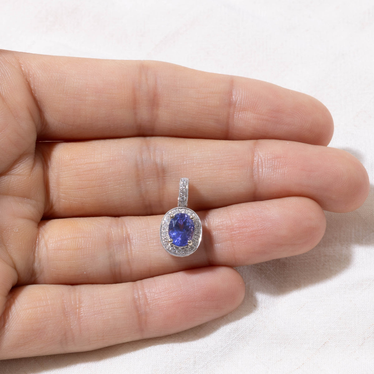 18k Tanzanite & Diamond Halo Milgrain Pendant | 1.50ct, 0.50ctw