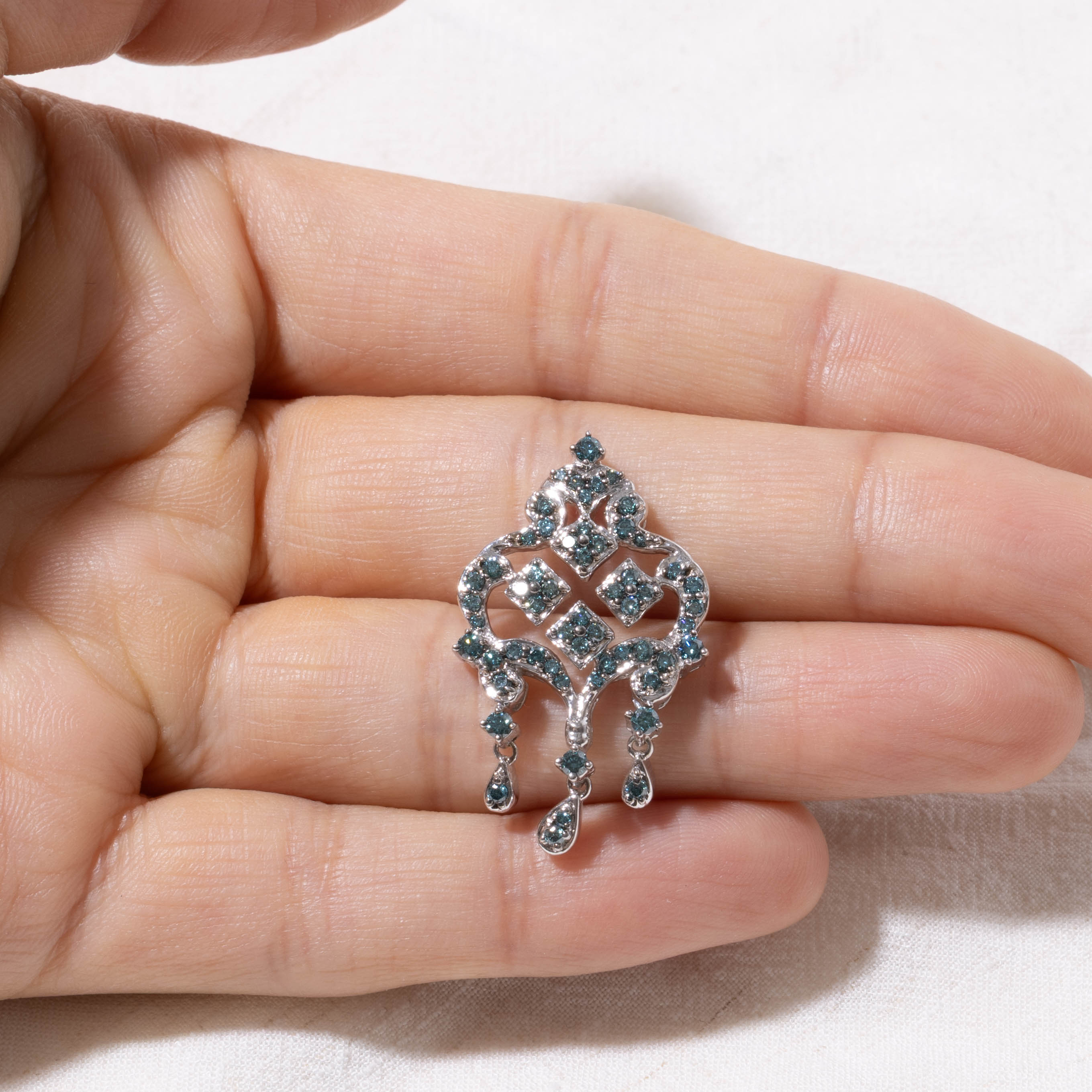 18k Blue Diamond Ornate Chandelier Pendant | 0.85ctw