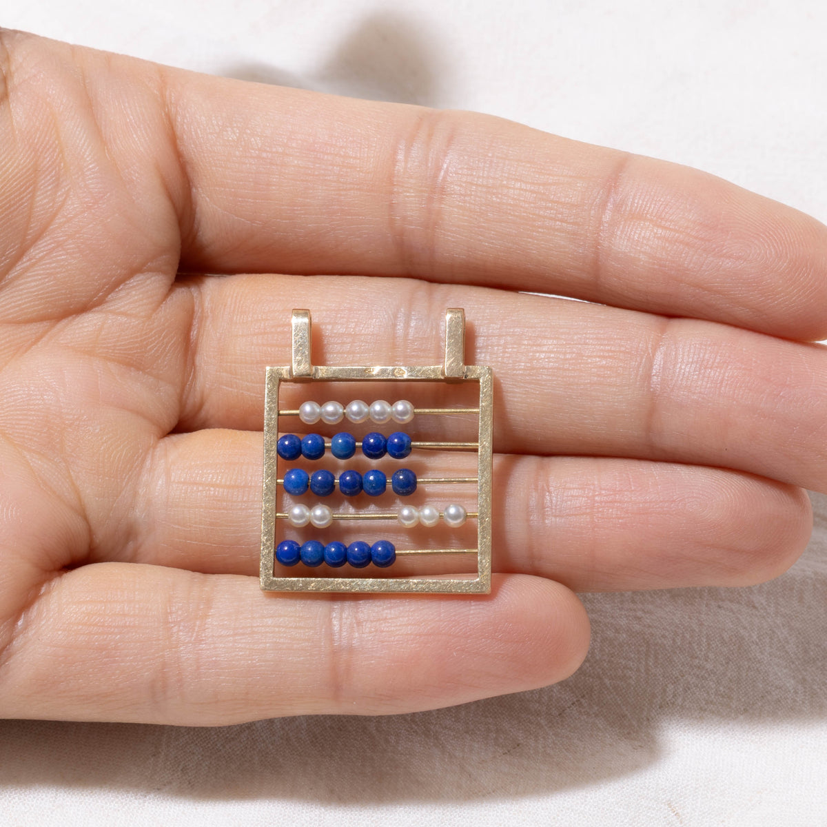 18k Multi Row Lapis Lazuli & Pearl Abacus Pendant | 2.30ctw