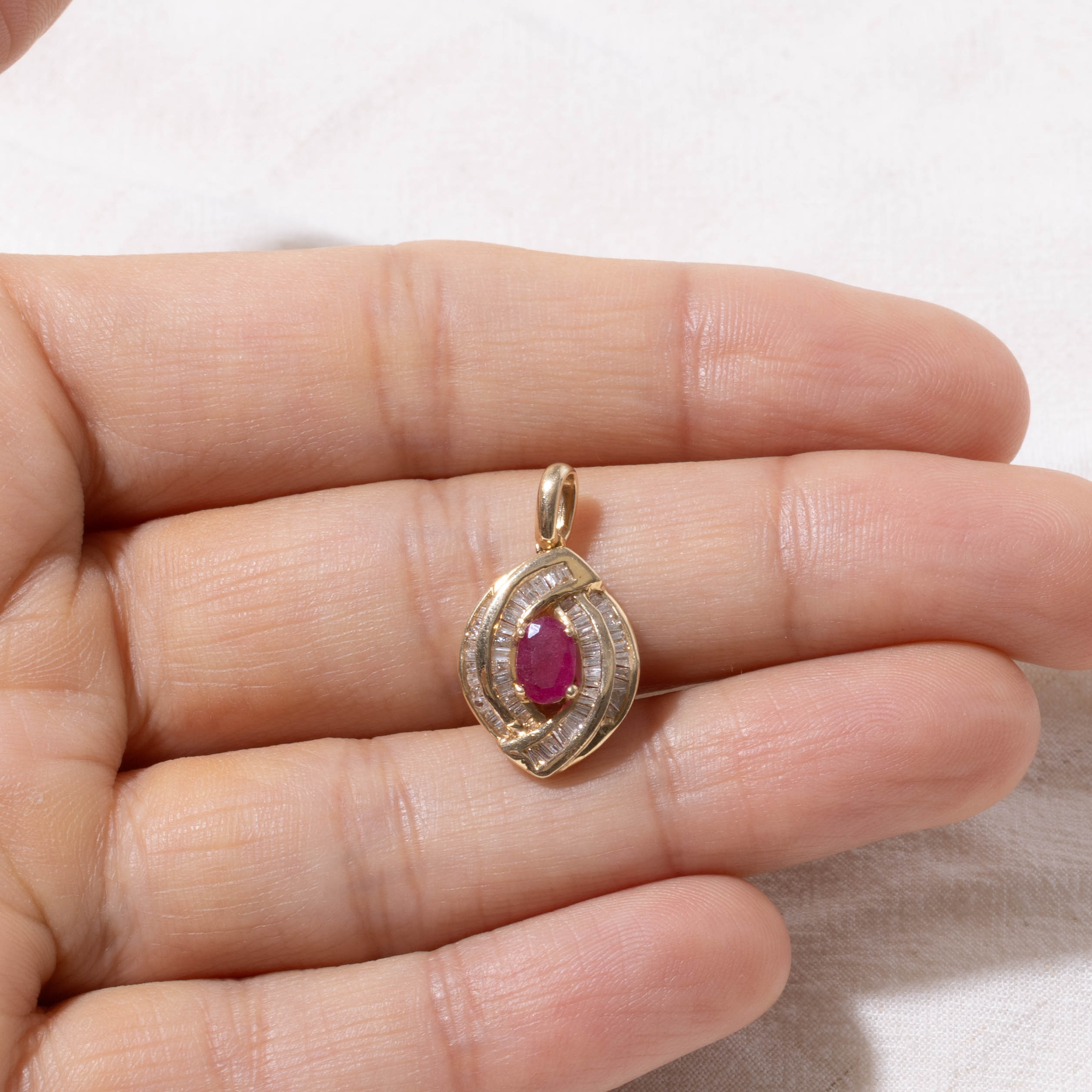 14k Ruby & Diamond Halo Marquise Pendant | 0.50ct, 0.28ctw