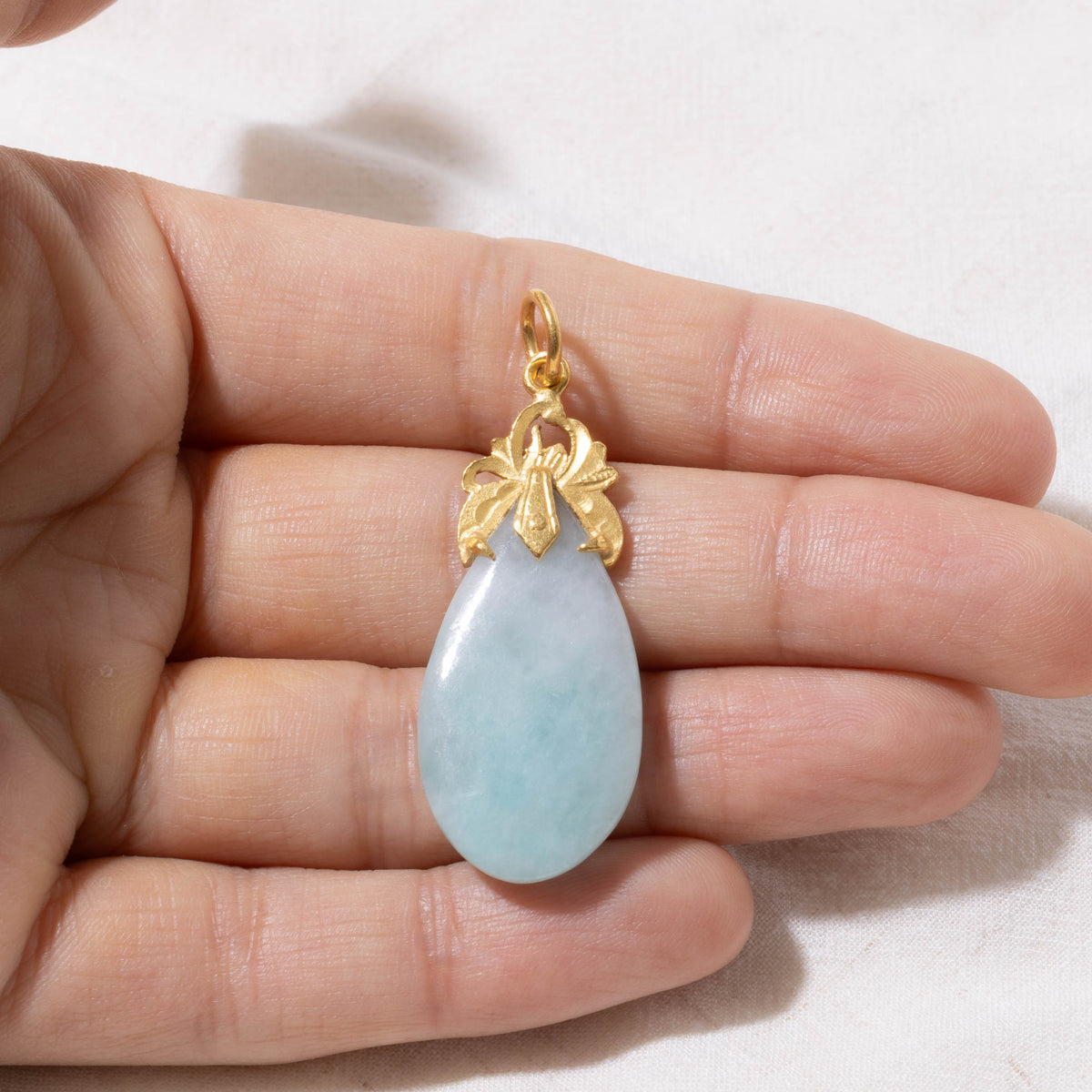 23k Pear Cabochon Jadeite Ornate Pendant | 15.00ct