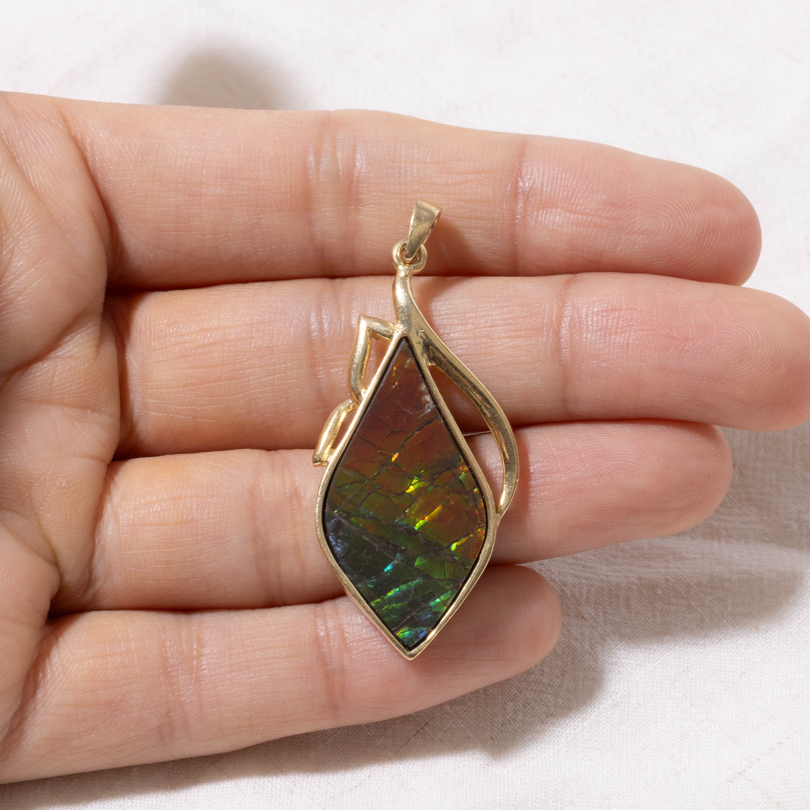 18k Bezel Set Ammolite Abstract Pendant | 14.00ct