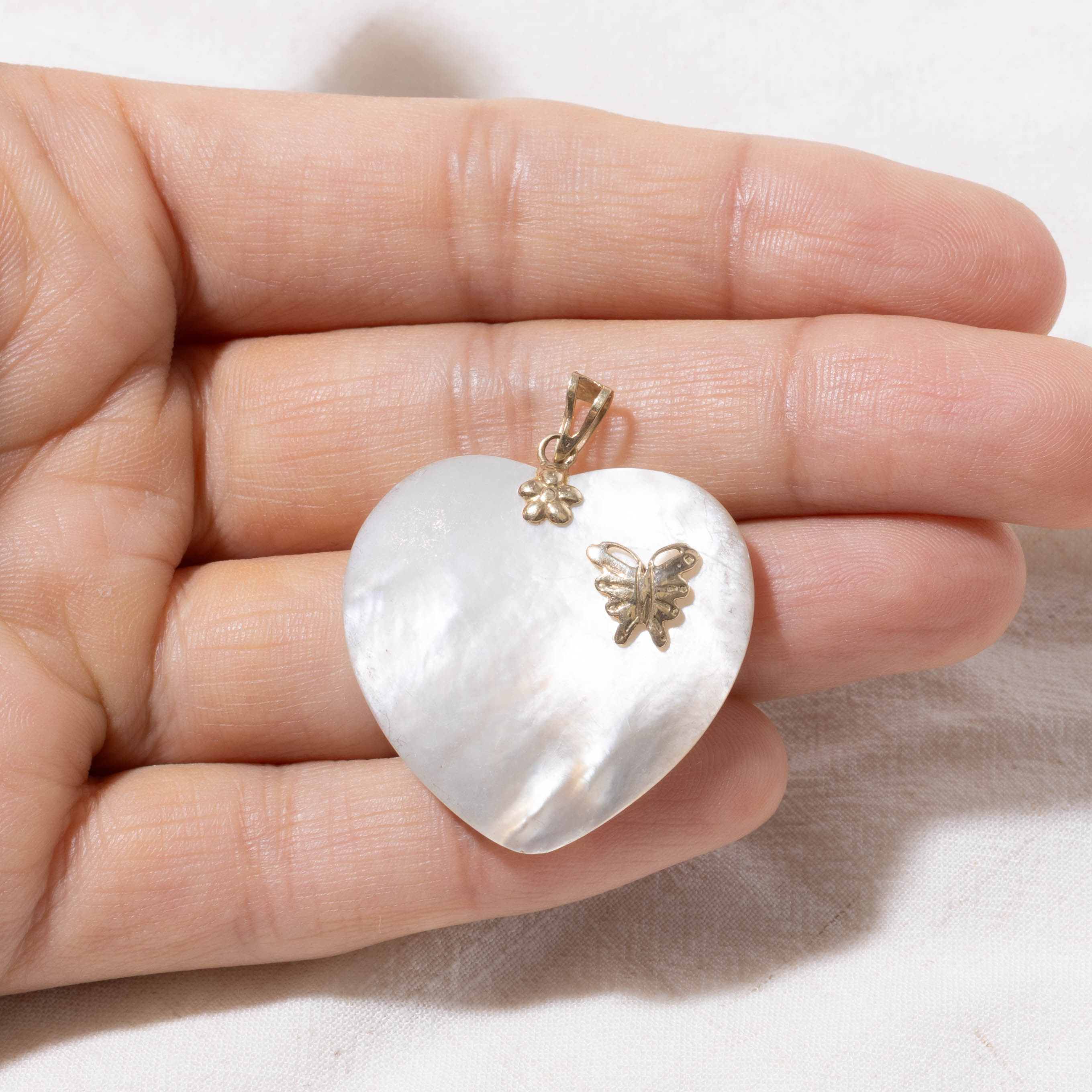 14k Mother of Pearl Heart & Butterfly Pendant