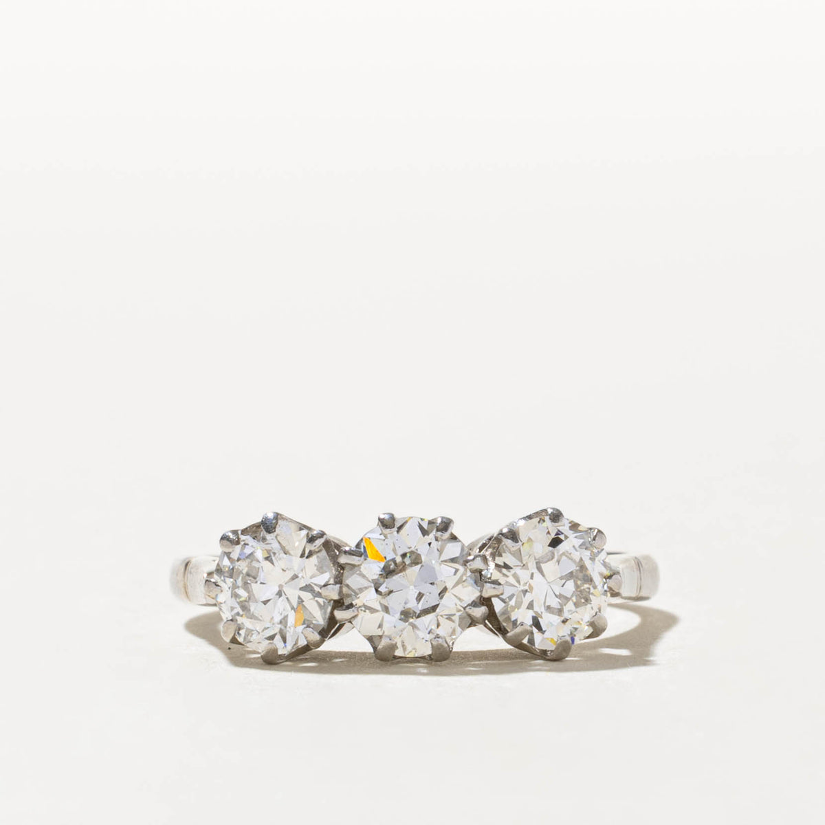 14k Three Stone Old European Cut Diamond Engagement Ring | 1.77ctw | SZ 7