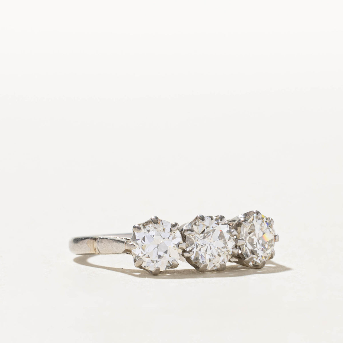 14k Three Stone Old European Cut Diamond Engagement Ring | 1.77ctw | SZ 7