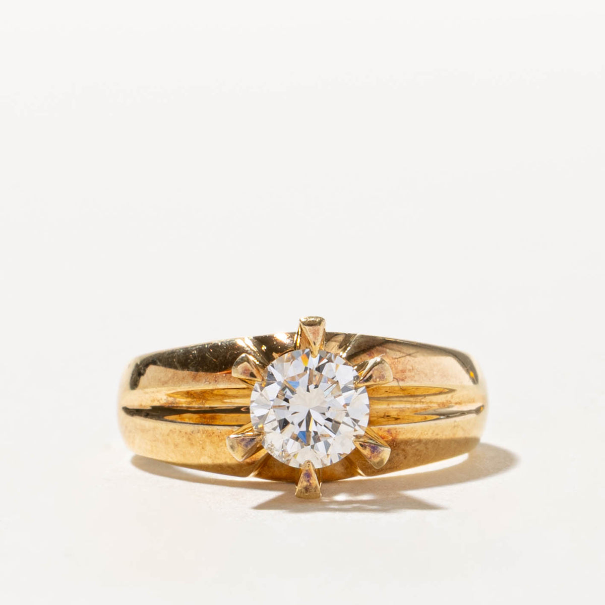 18k High Set Solitaire Diamond Grooved Ring | 0.60ct VS1/VS2 G/H | SZ 4.75