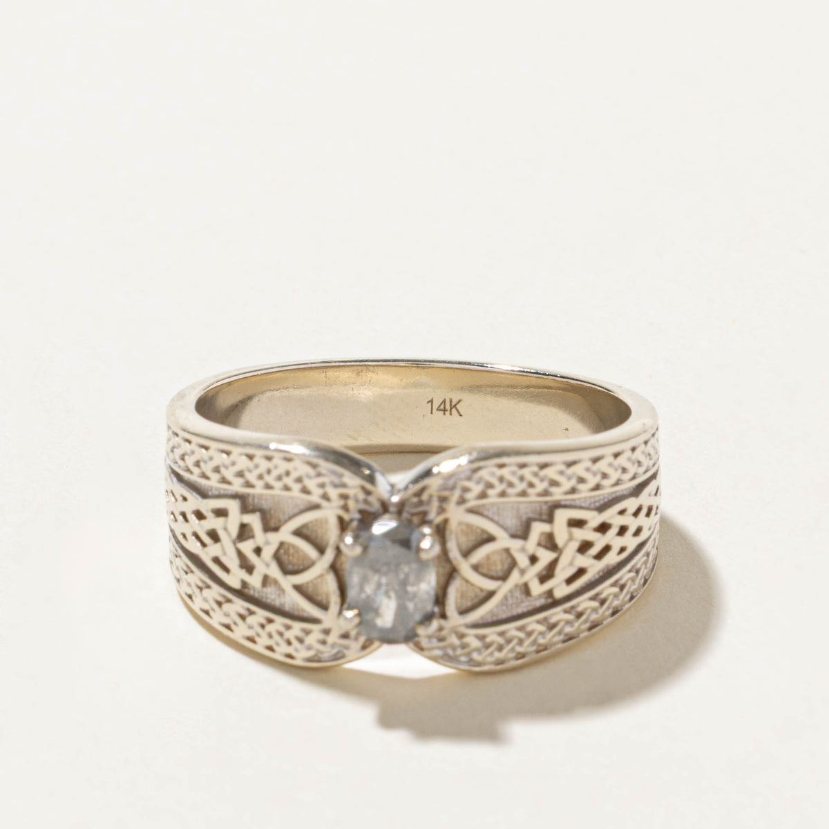 14k Solitaire Salt & Pepper Diamond Woven Celtic Ring | 0.65ct | SZ 12.75
