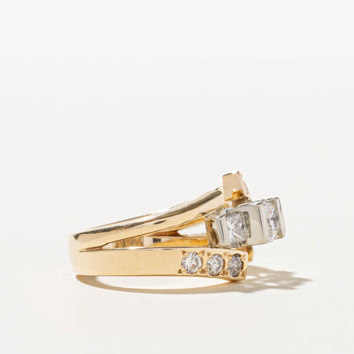 12k Three Stone Diamond Geometric Bypass Ring | 1.27ctw | SZ 5.75