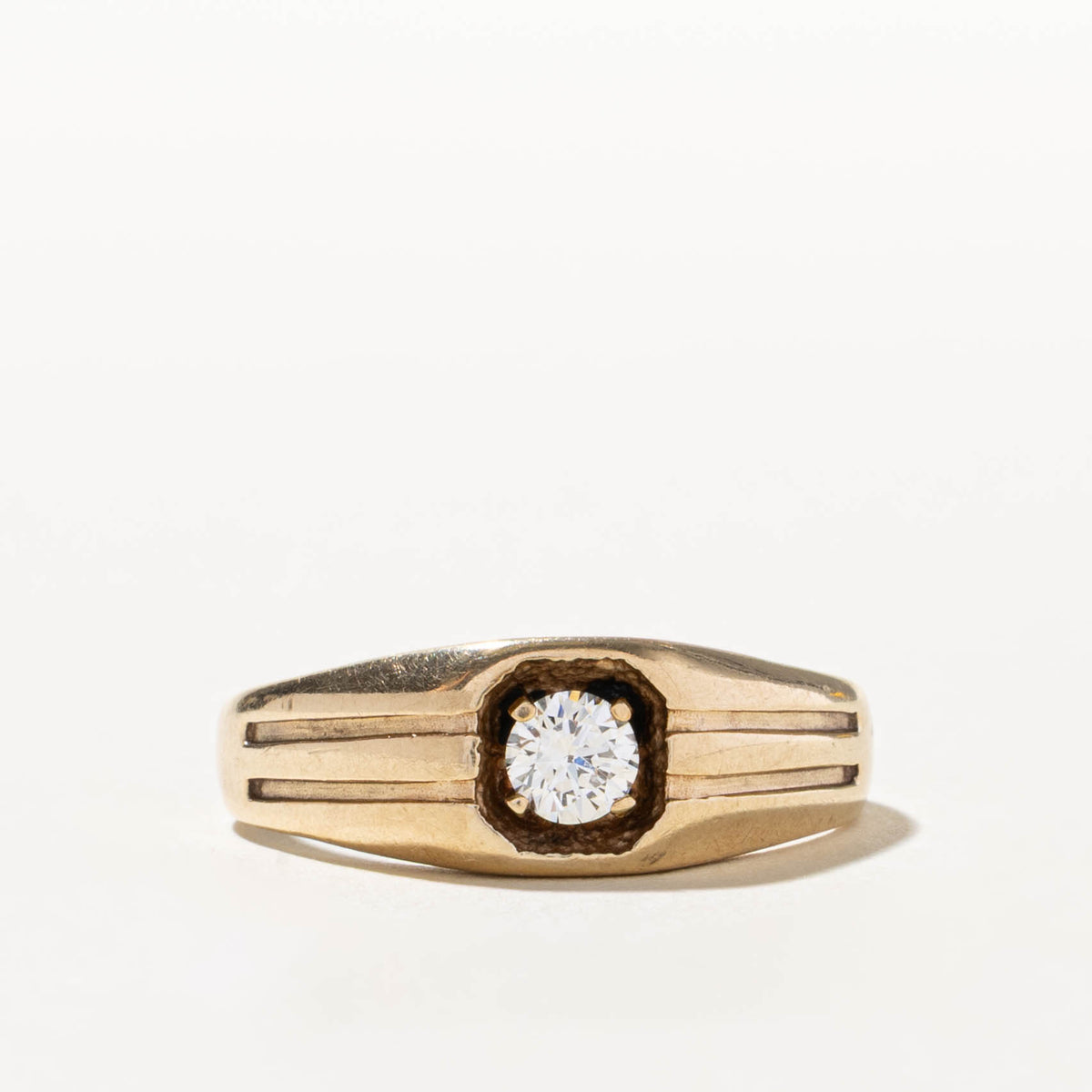 10k Solitaire Diamond Grooved Signet Ring | 0.40ct VS2 G/H | SZ 11.5