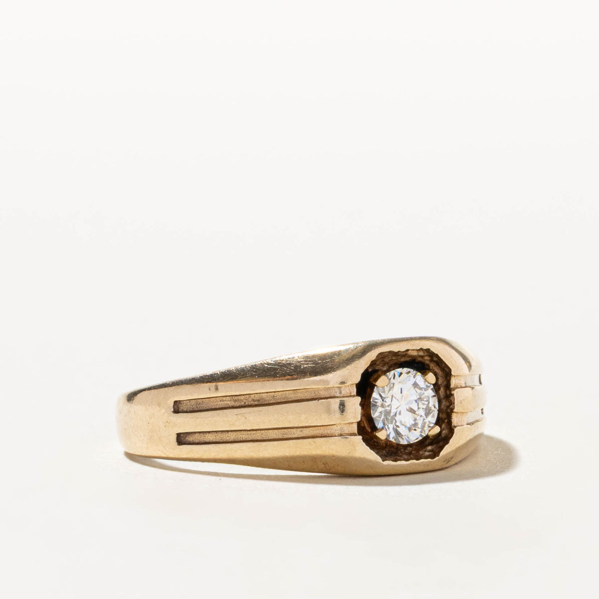 10k Solitaire Diamond Grooved Signet Ring | 0.40ct VS2 G/H | SZ 11.5