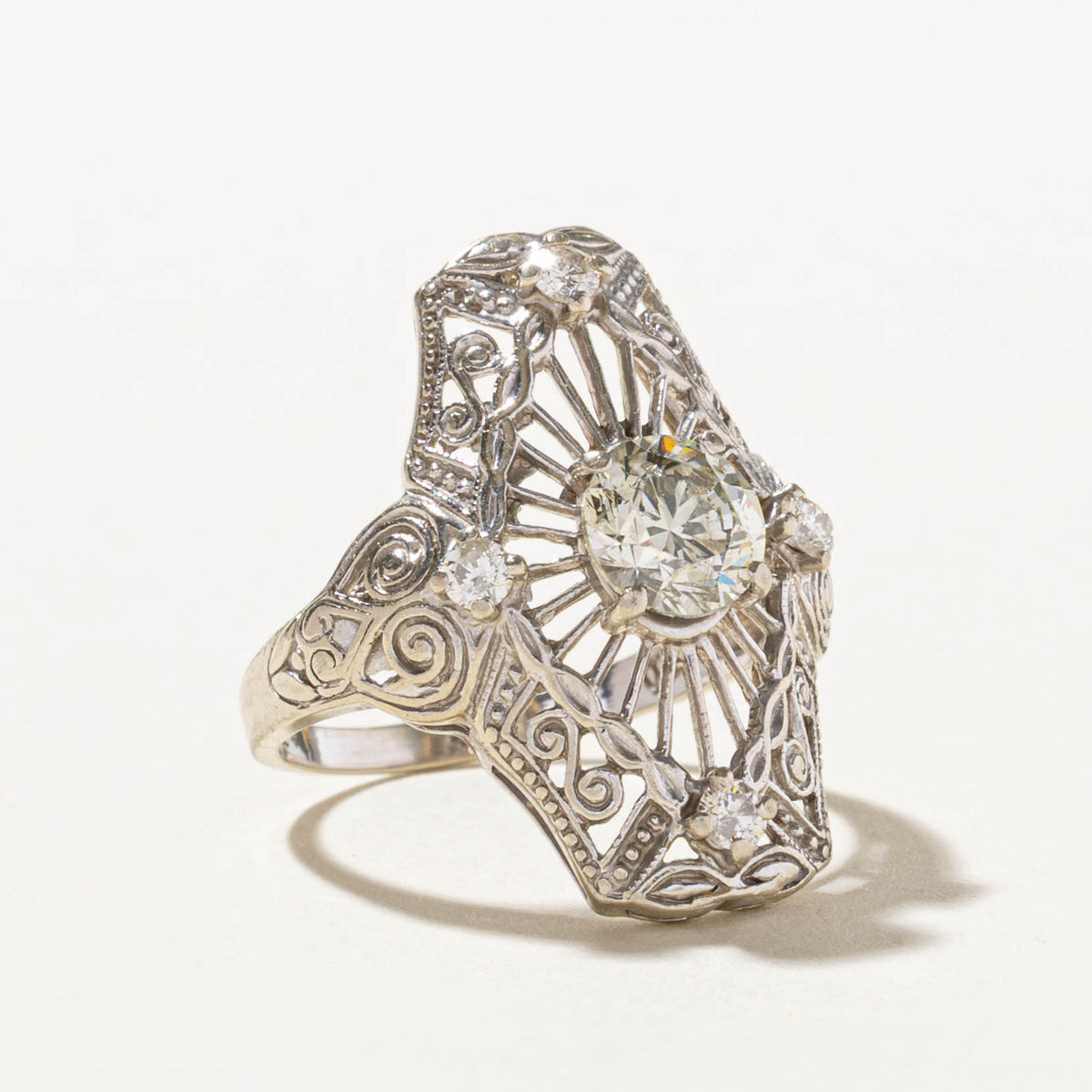 14k Diamond Open Scrollwork Cocktail Ring | 1.18ct I1/I2 K/L, 0.20ctw | SZ 7.25