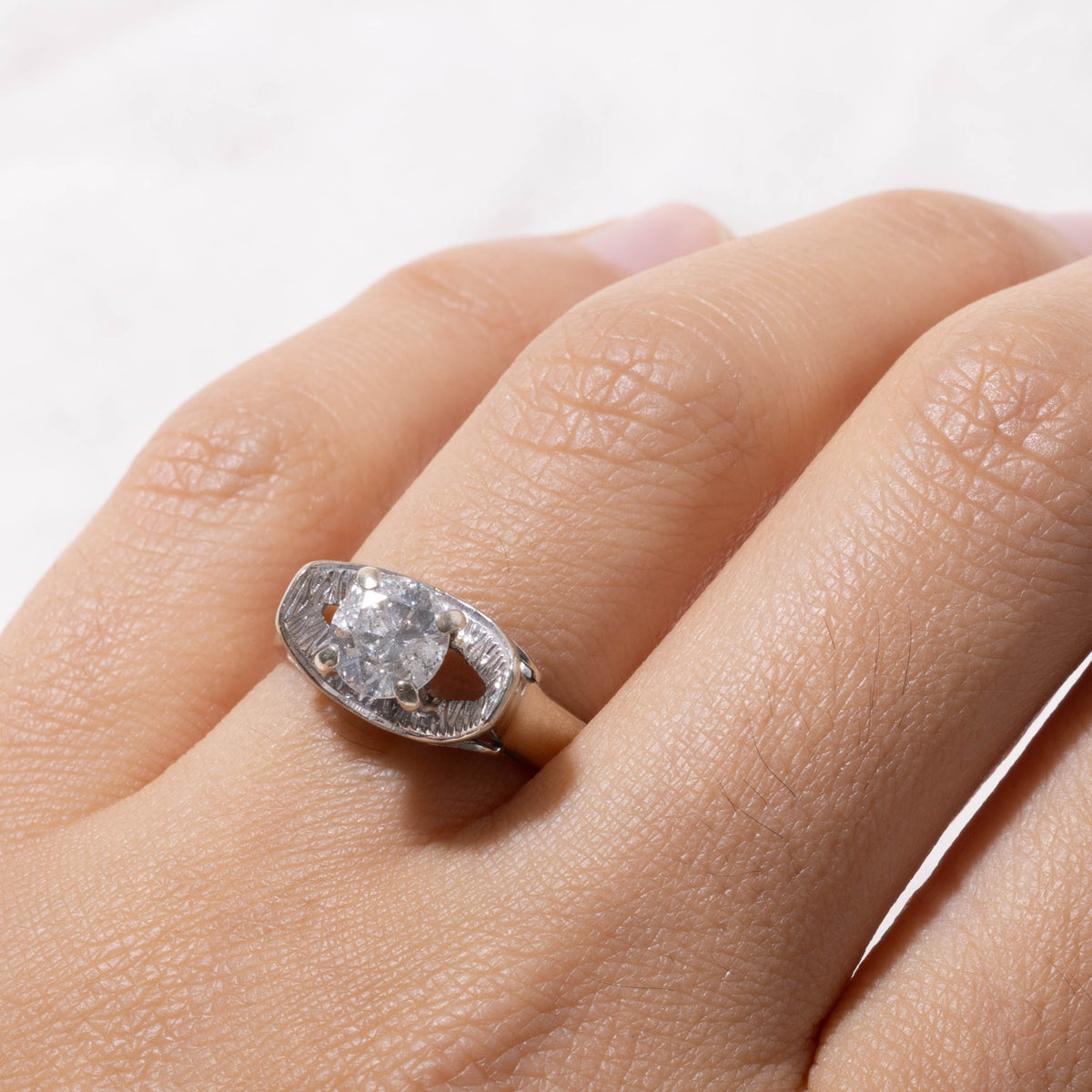 10k Solitaire Diamond Textured Frame Ring | 0.96ct I2 K | SZ 6.5