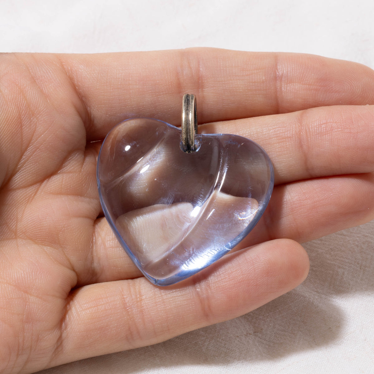 'Baccarat' Silver Heart Cut Crystal Grooved Pendant