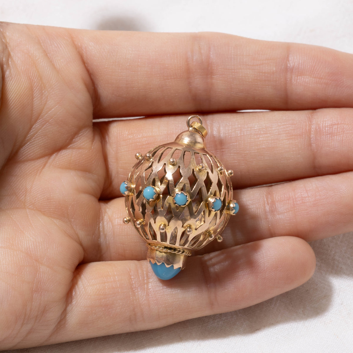 12k Turquoise Openwork Etruscan Charm | 2.90ct