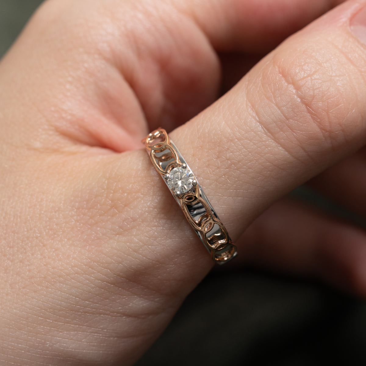 14k Two Tone Solitaire Diamond Openwork Ring | 0.25ct SI1 H/I | SZ 11.5