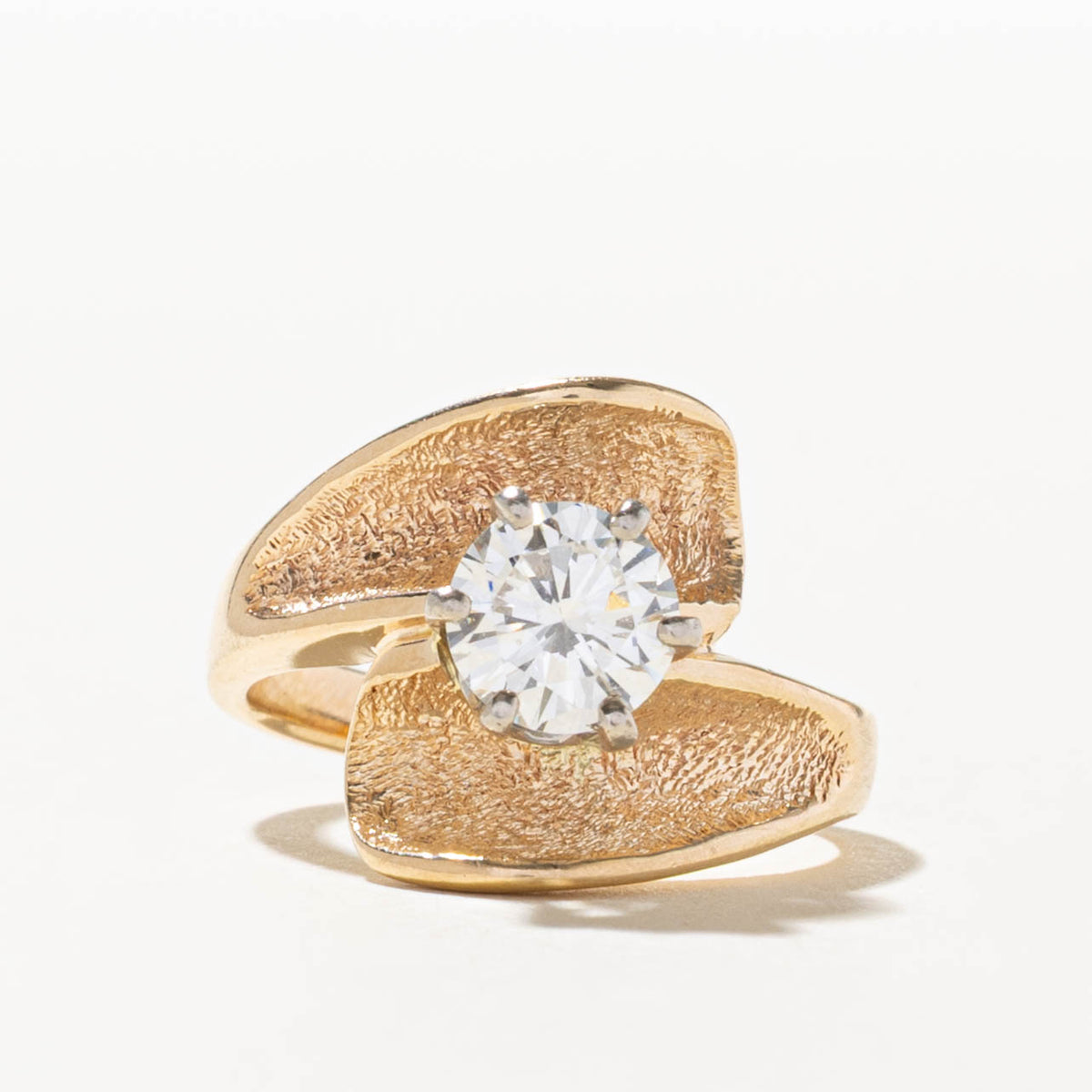 10k Solitaire Diamond Textured Bypass Ring | 0.93ct SI1 I | SZ 5.75