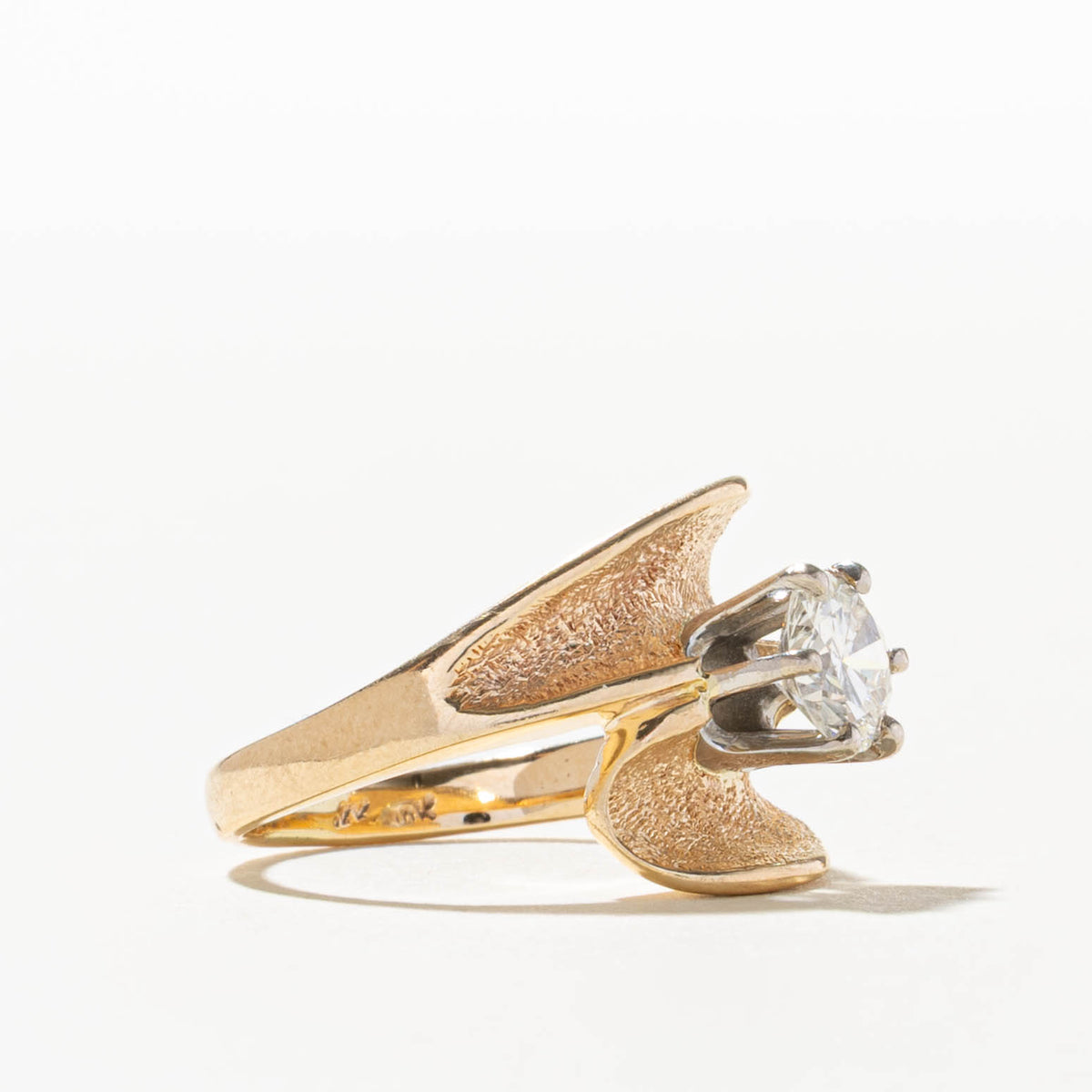 10k Solitaire Diamond Textured Bypass Ring | 0.93ct SI1 I | SZ 5.75