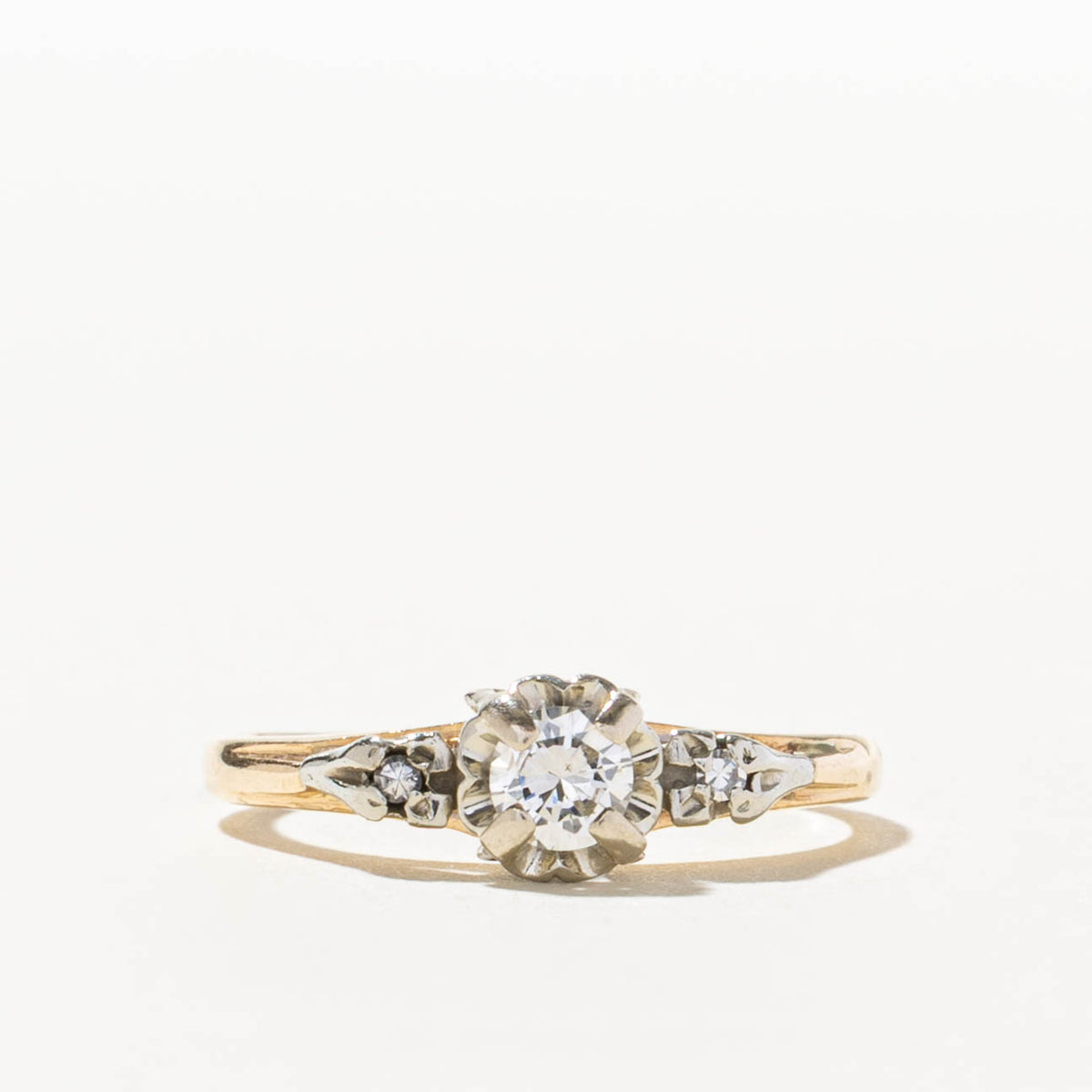 14k Two Tone Illusion Set Diamond Textured Ring | 0.26ctw | SZ 6.25