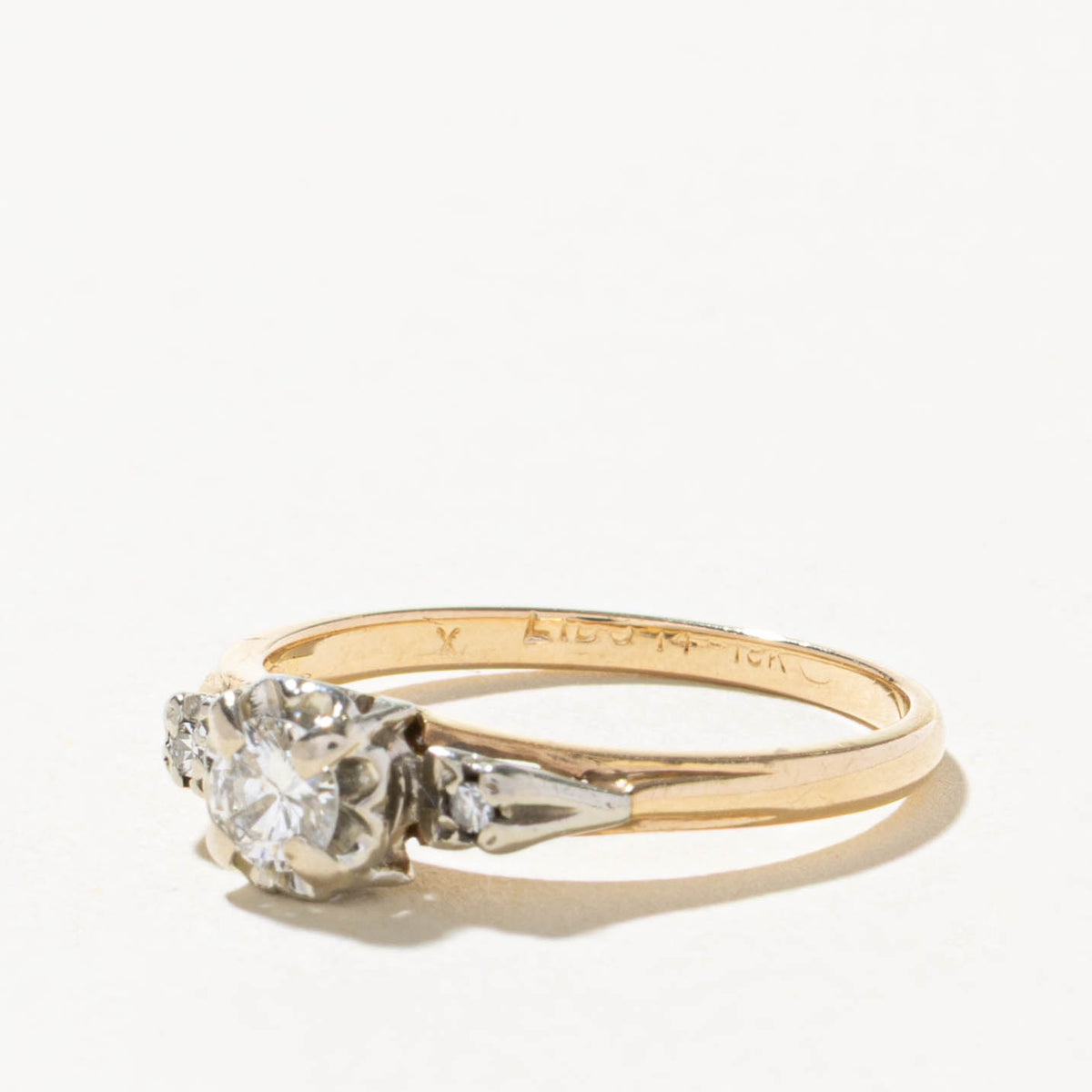 14k Two Tone Illusion Set Diamond Textured Ring | 0.26ctw | SZ 6.25