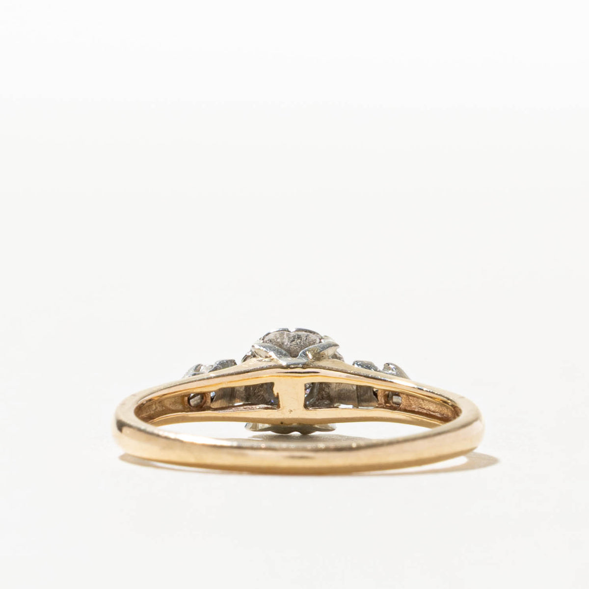 14k Two Tone Illusion Set Diamond Textured Ring | 0.26ctw | SZ 6.25