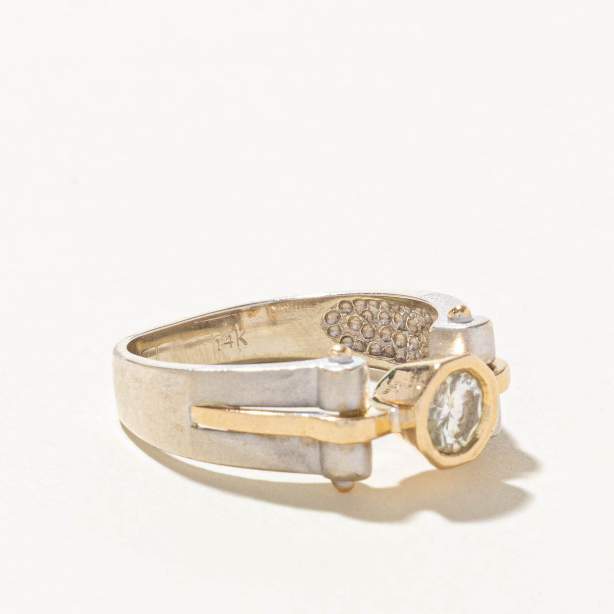 14k Two Tone Bezel Set Solitaire Diamond Geometric Ring | 0.40ct SI1/SI2 J | SZ 7.25