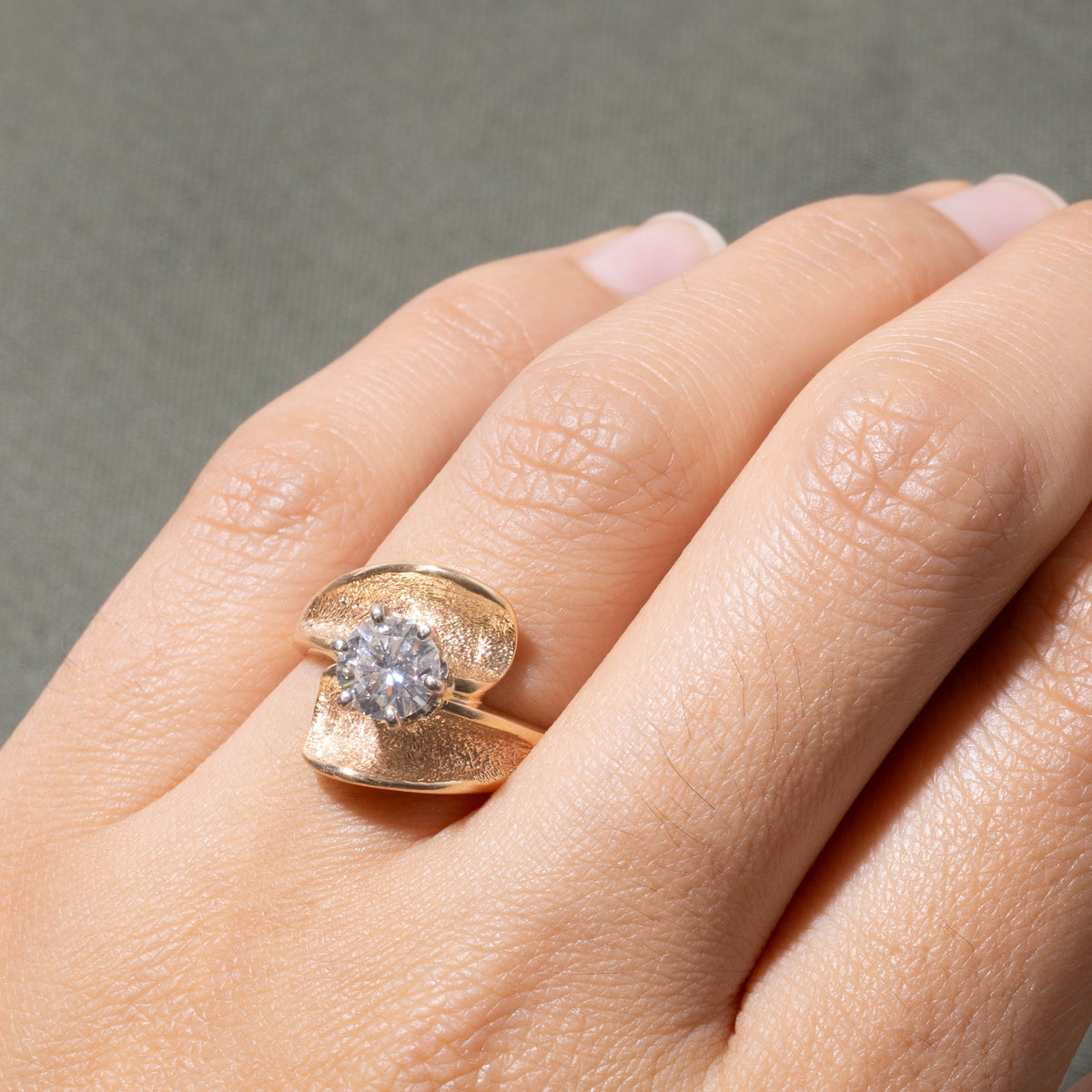 10k Solitaire Diamond Textured Bypass Ring | 0.93ct SI1 I | SZ 5.75