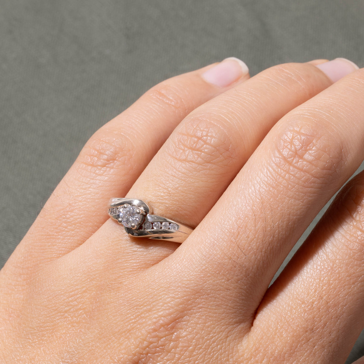 14k Diamond Channel Set Accented Bypass Ring | 0.31ct SI2 F, 0.12ctw | SZ 7