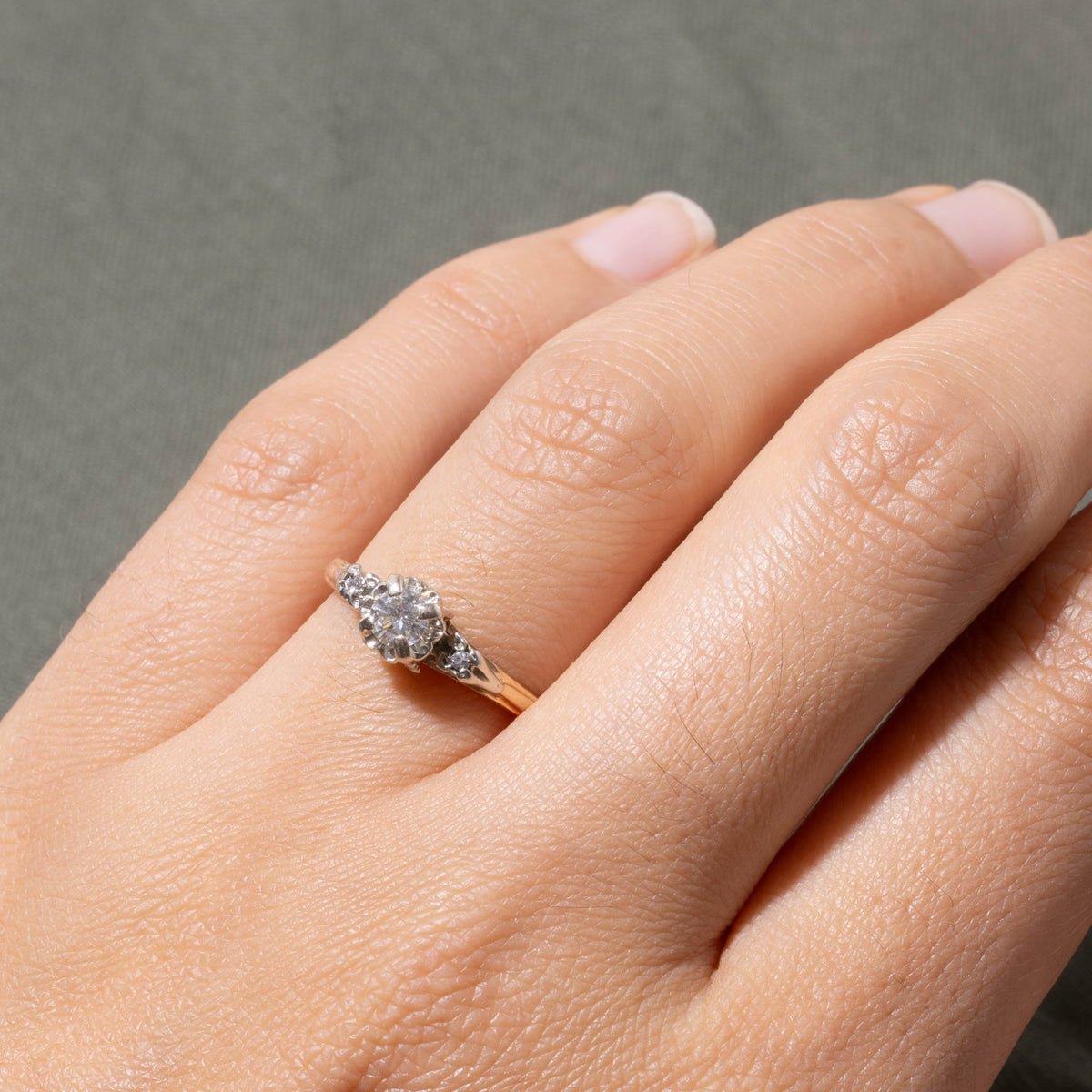 14k Two Tone Illusion Set Diamond Textured Ring | 0.26ctw | SZ 6.25