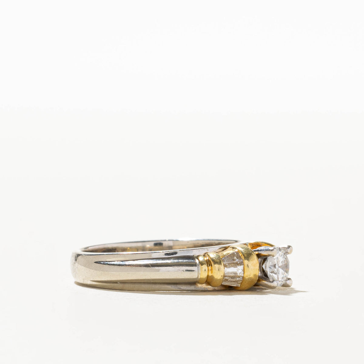 14k Two Tone Diamond Channel Set Accented Grooved Ring | 0.32 SI2 G, 0.12ctw | SZ 7