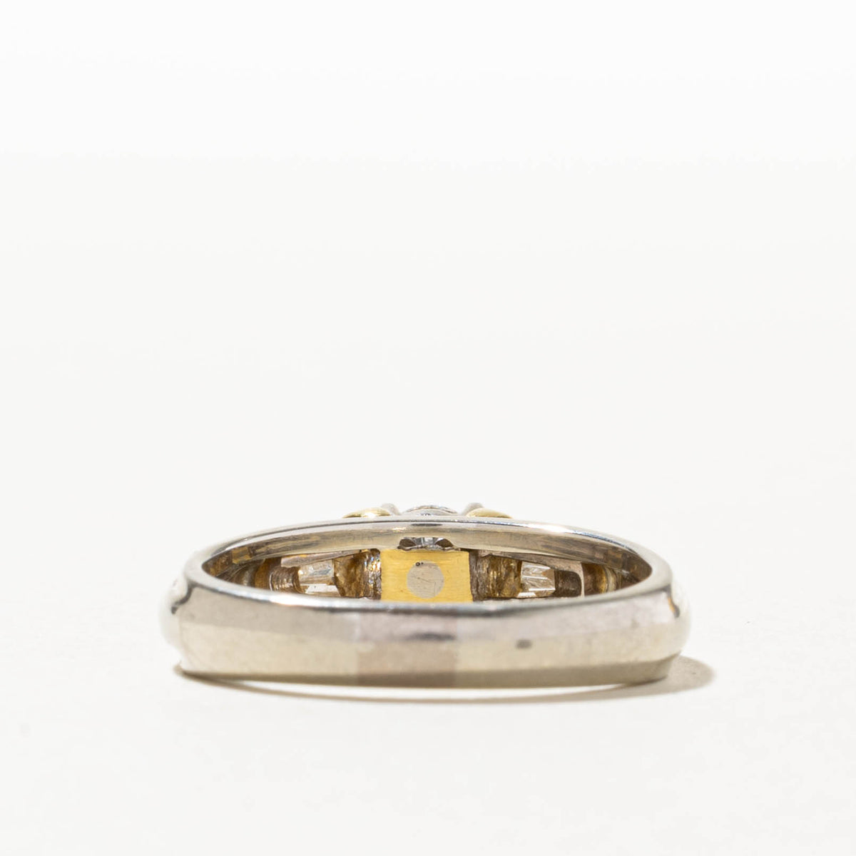 14k Two Tone Diamond Channel Set Accented Grooved Ring | 0.32 SI2 G, 0.12ctw | SZ 7