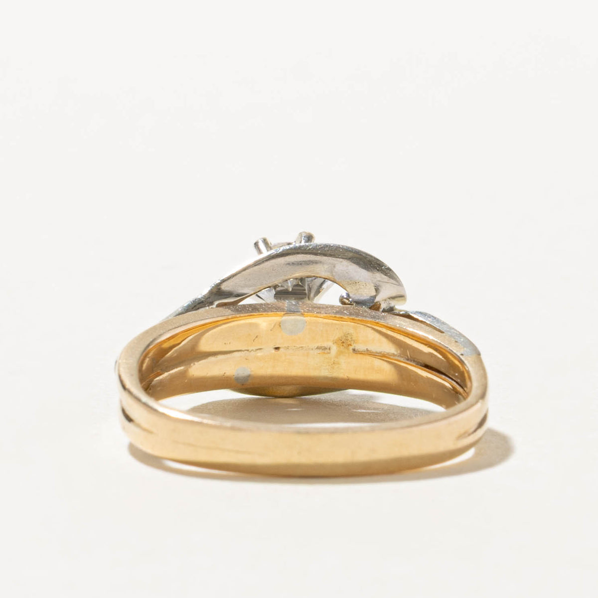 14k Two Tone Solitaire Diamond Bypass Soldered Wedding Ring Set | 0.23ct | SZ 5.25