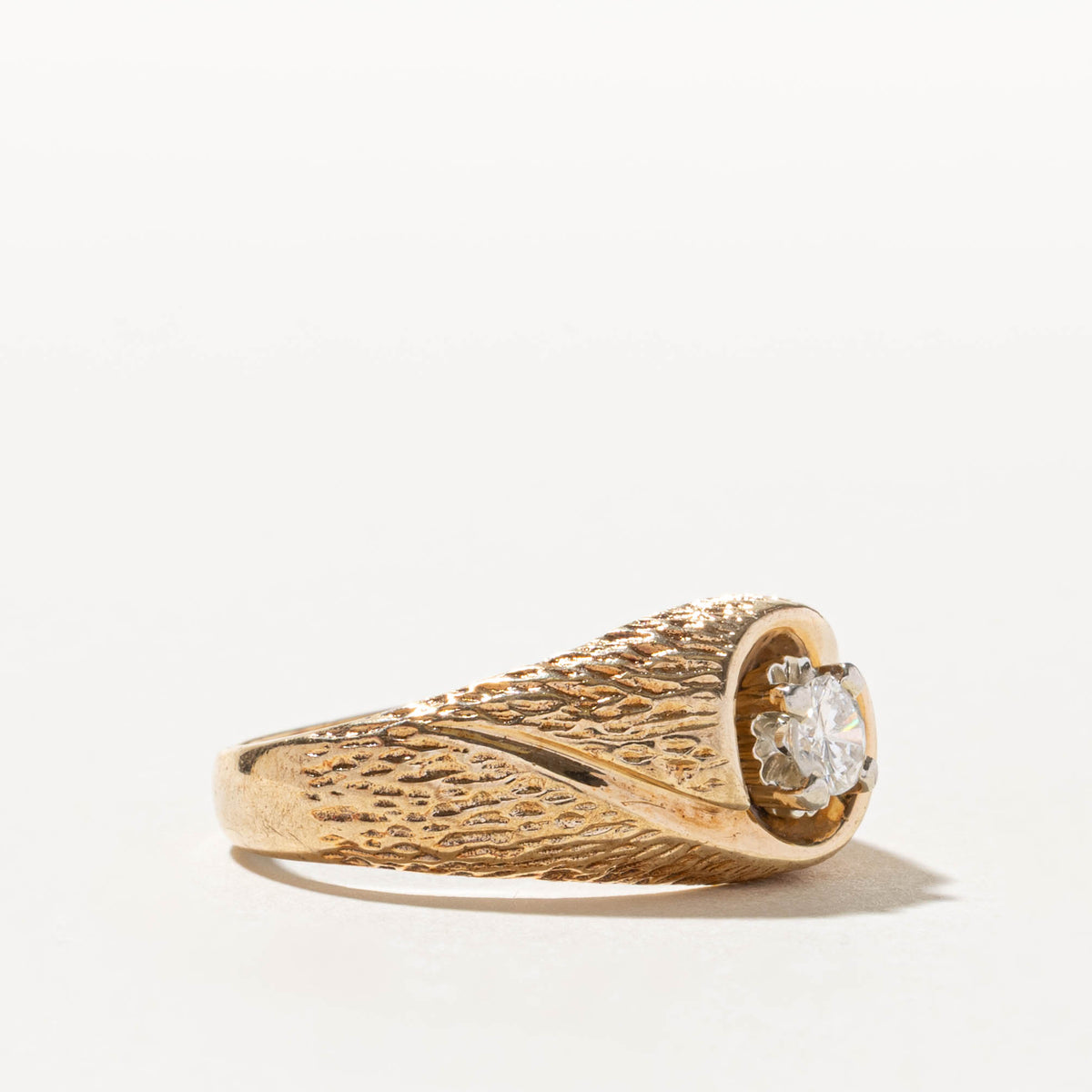 14k Solitaire Diamond Textured Dome Ring | 0.40ct I1 K | SZ 12