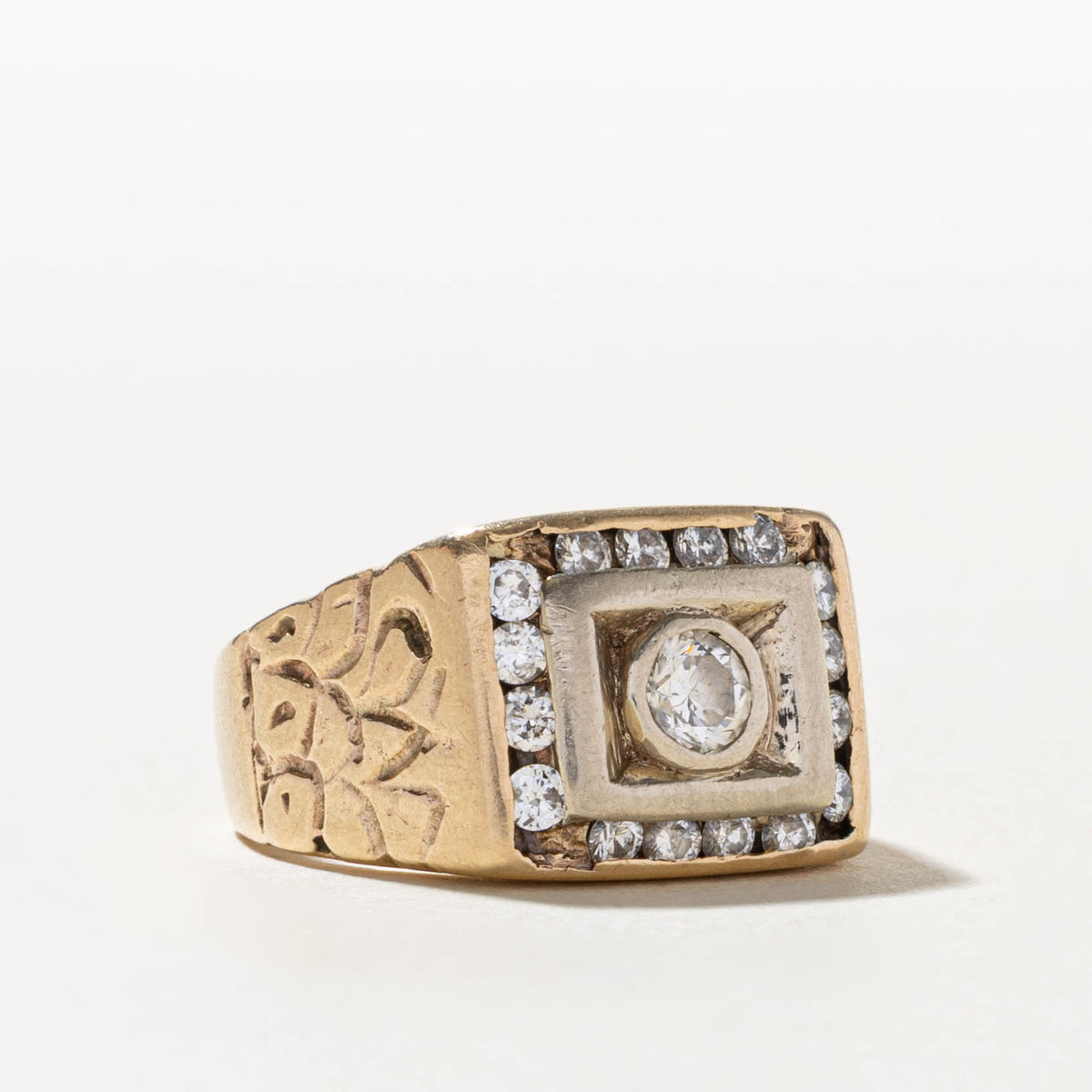 10k Two Tone Diamond Nuggety Geometric Statement Ring | 0.92ctw | SZ 8