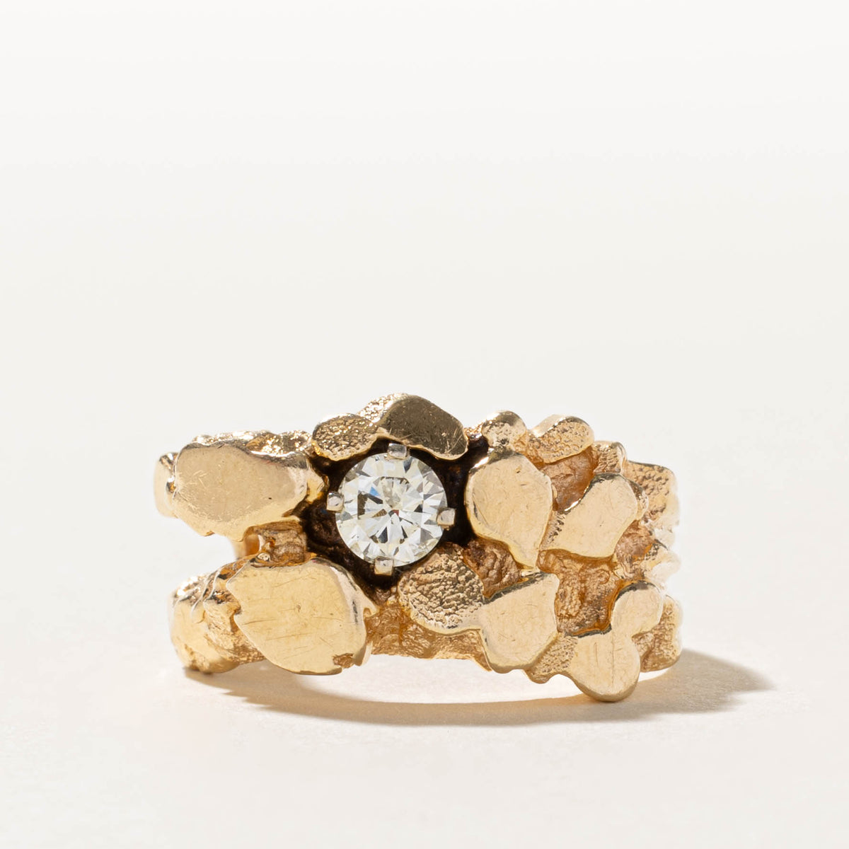 14k Solitaire Diamond Nuggety Textured Ring | 0.45ct SI1 J/K | SZ 9.75