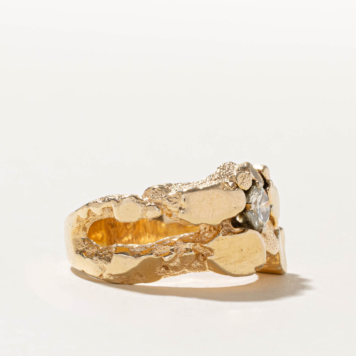 14k Solitaire Diamond Nuggety Textured Ring | 0.45ct SI1 J/K | SZ 9.75