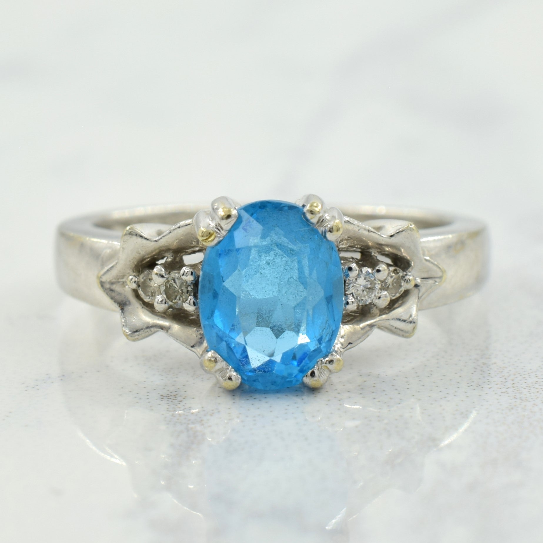 Blue Topaz & Diamond Ring | 0.90ct, 0.05ctw | SZ 6.5 |