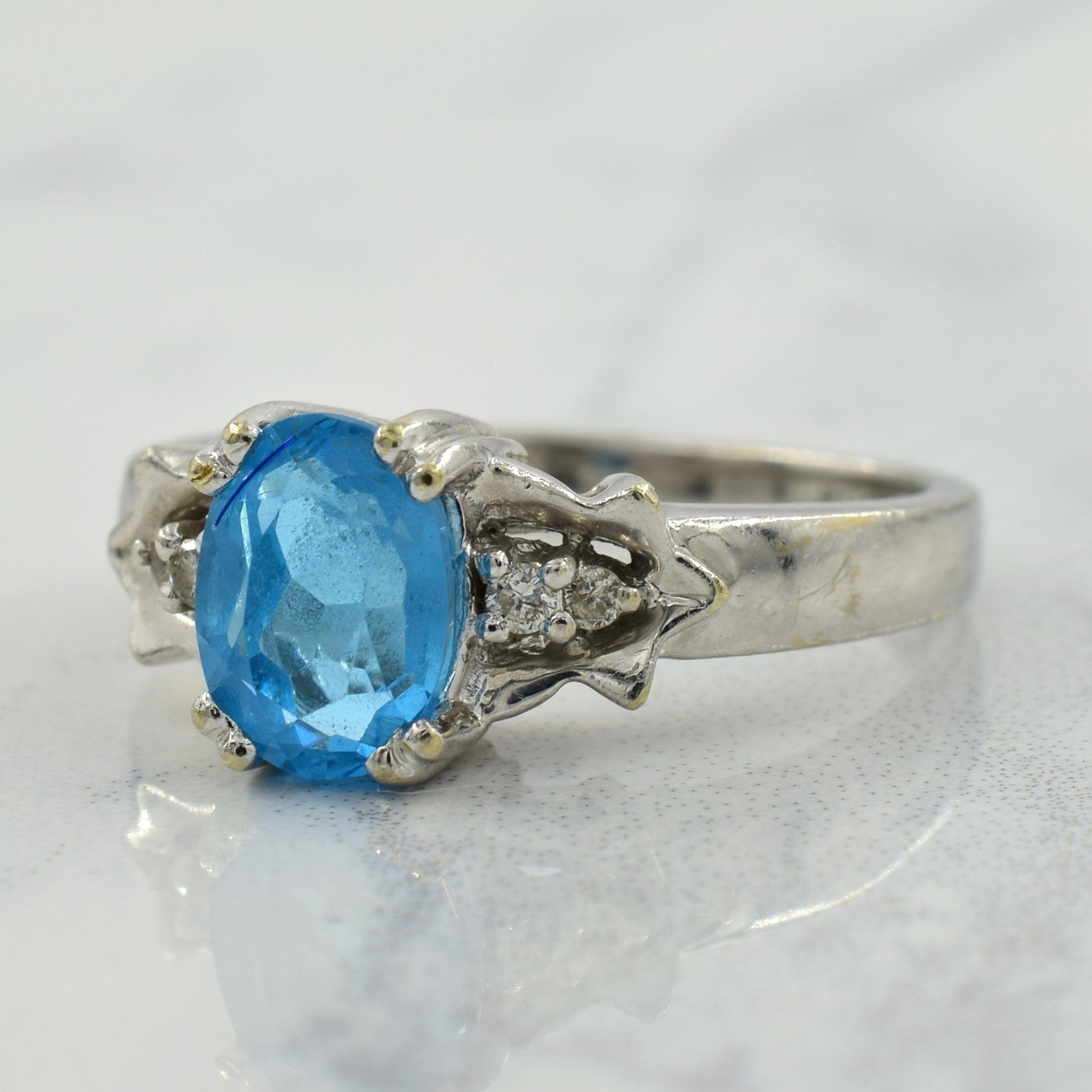 Blue Topaz & Diamond Ring | 0.90ct, 0.05ctw | SZ 6.5 |