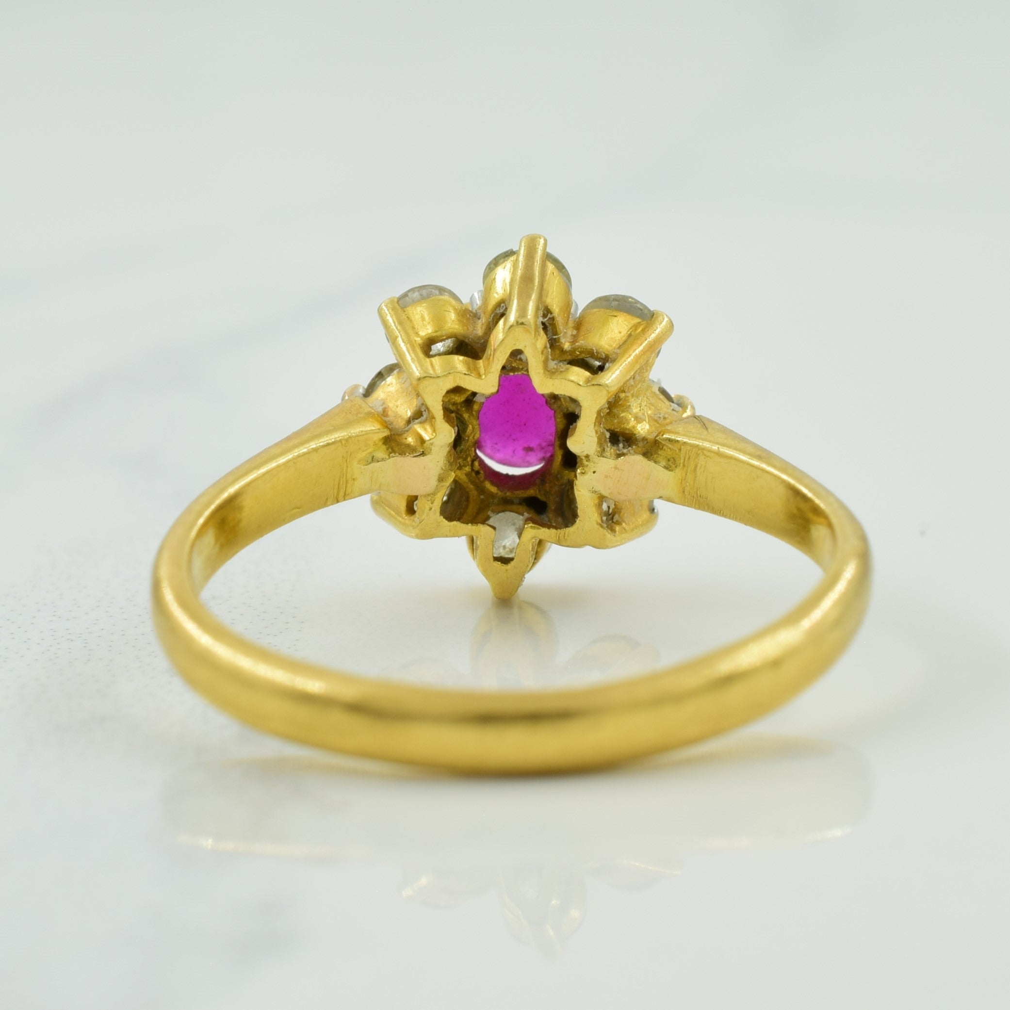 Synthetic Ruby & Diamond Halo Ring | 0.45ct, 0.40ctw | SZ 6 |
