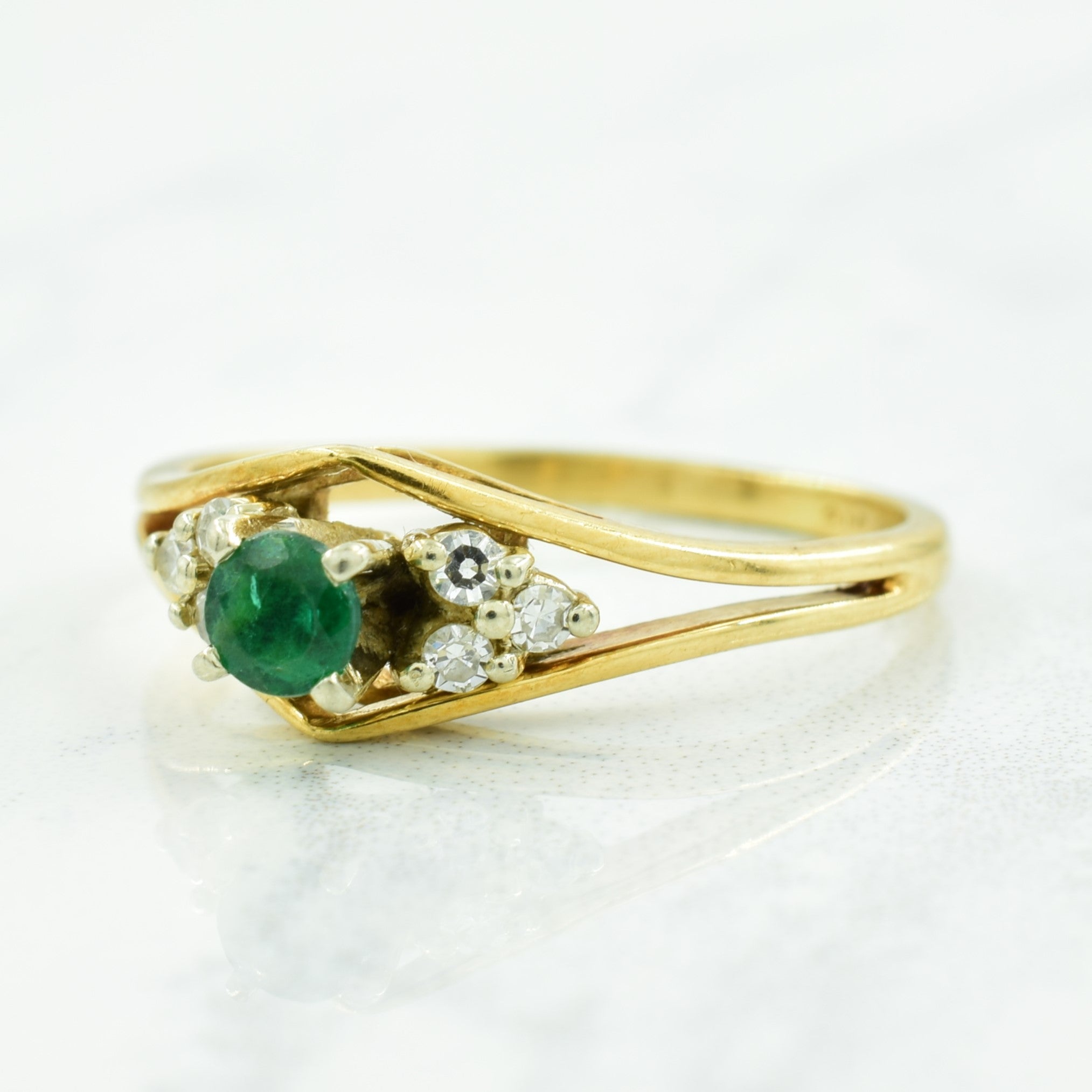 'Birks' Synthetic Emerald & Diamond 14k Ring | 0.20ct, 0.12ctw | SZ 8.25 |
