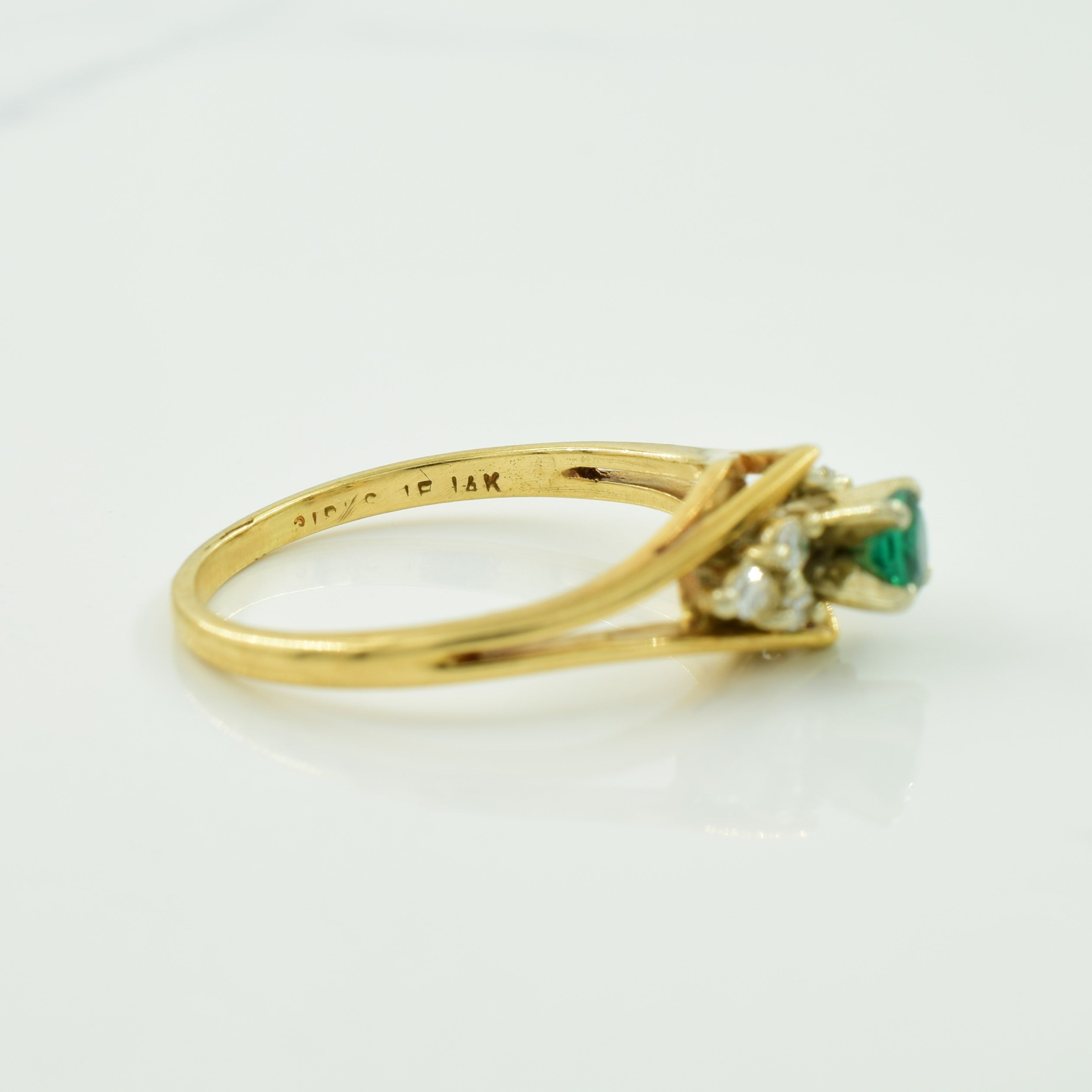 'Birks' Synthetic Emerald & Diamond 14k Ring | 0.20ct, 0.12ctw | SZ 8.25 |