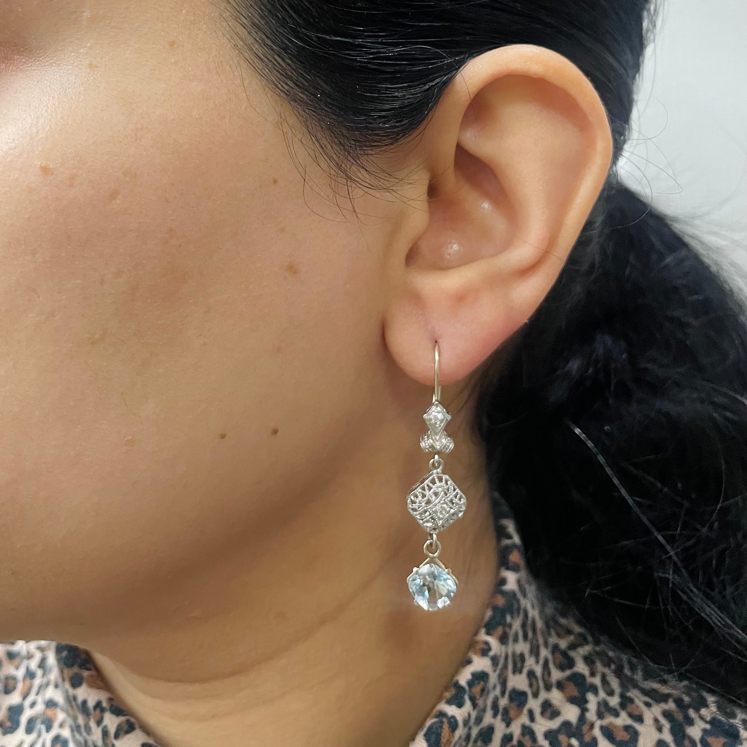 Aquamarine & Diamond Drop Earrings | 2.00ctw | 0.12ctw |