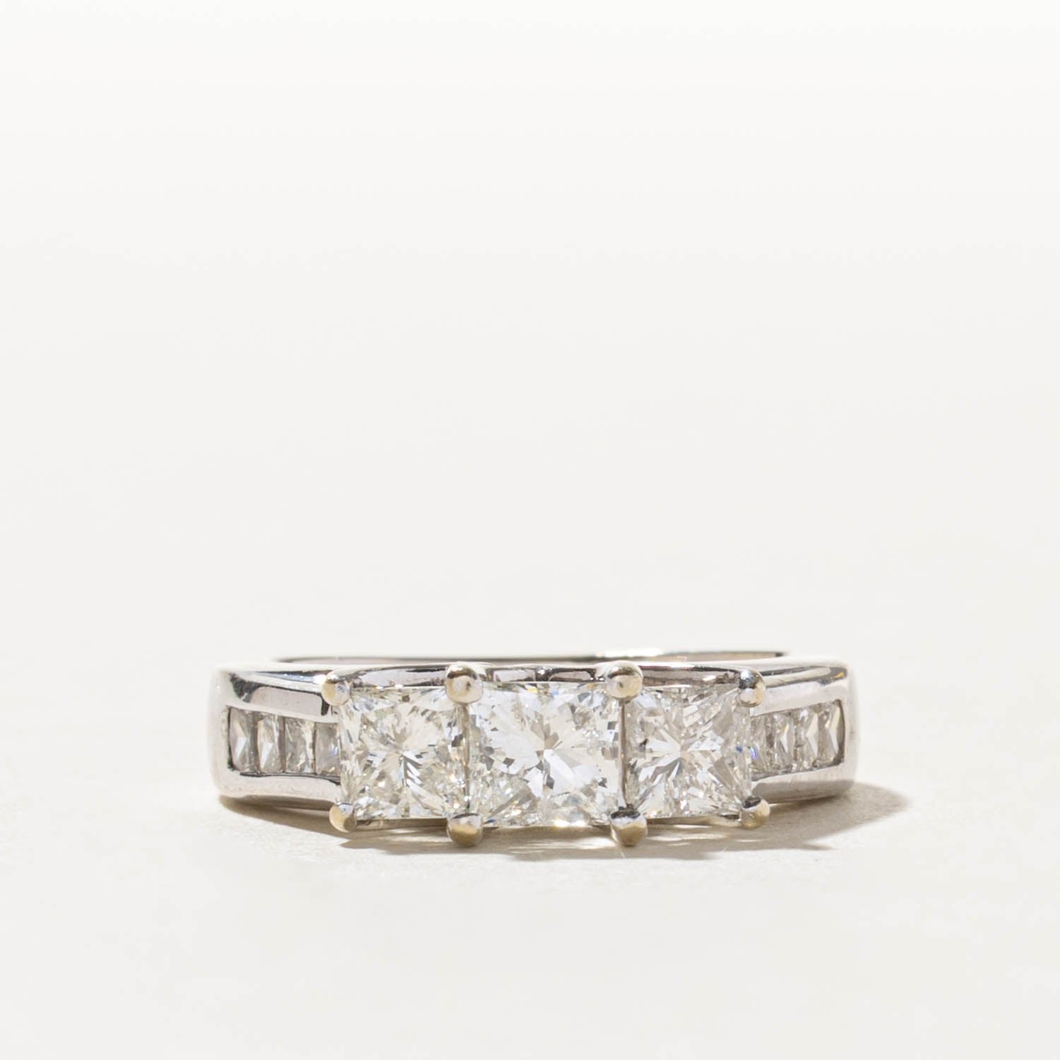 14k Three Stone Princess Cut Diamond Ring | 1.58ctw | SZ 6