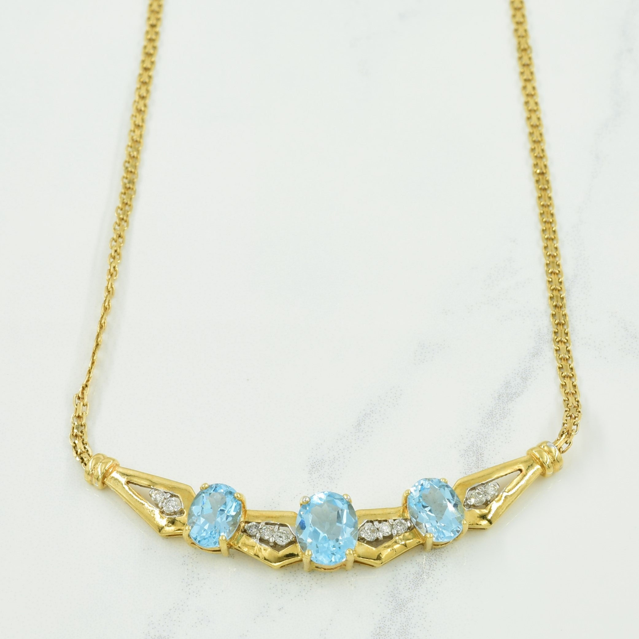 Blue Topaz & Diamond Necklace | 4.60ctw, 0.20ctw | 14" |