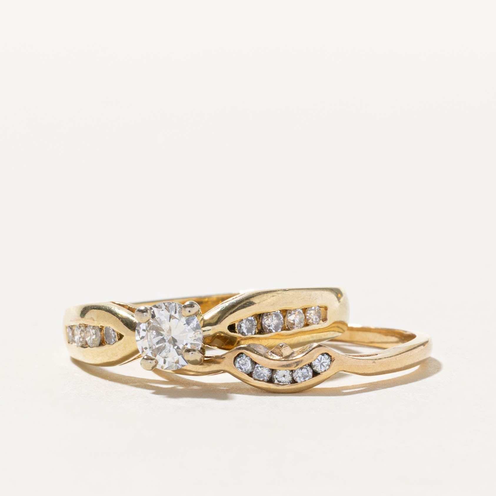 14k Channel Set Diamond Contour Ring Stack | 0.72ctw | SZ 9.75