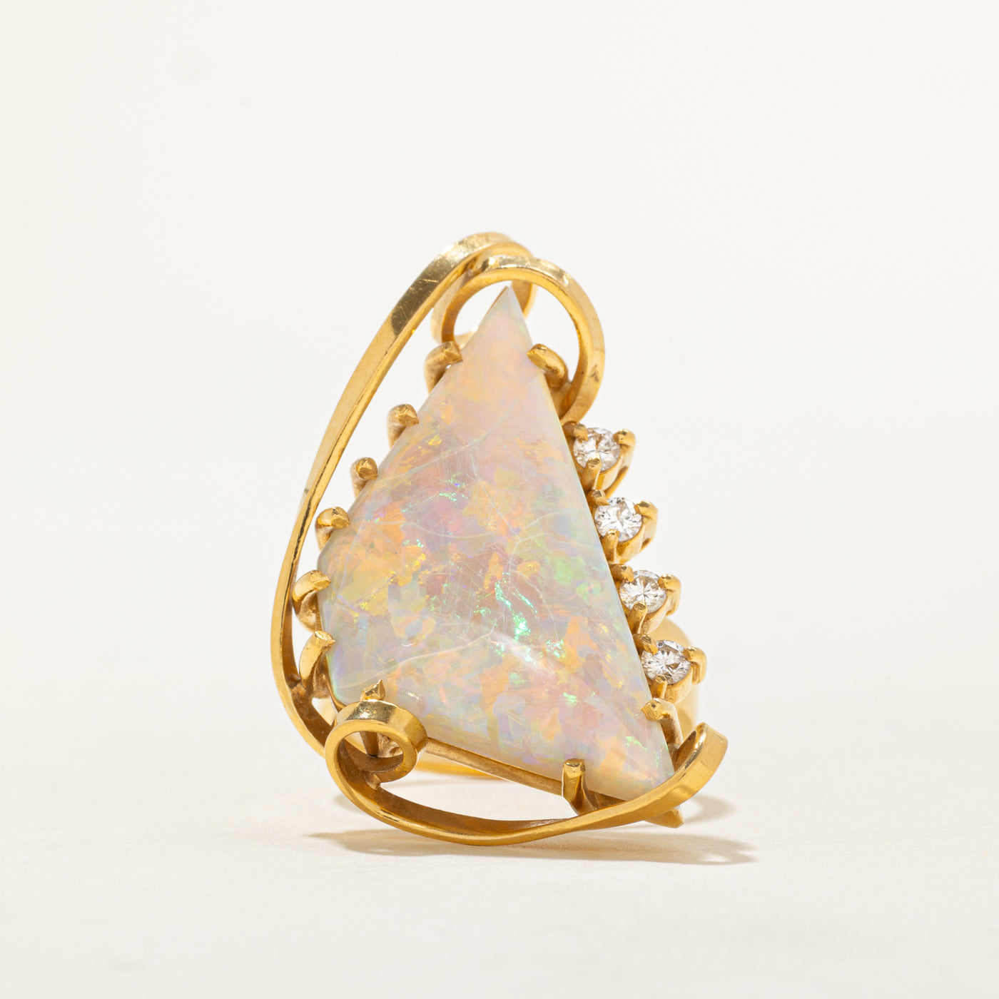 Trapezoid Opal & Diamond Cocktail Ring | 13.50ct, 0.16ctw | SZ 6 |