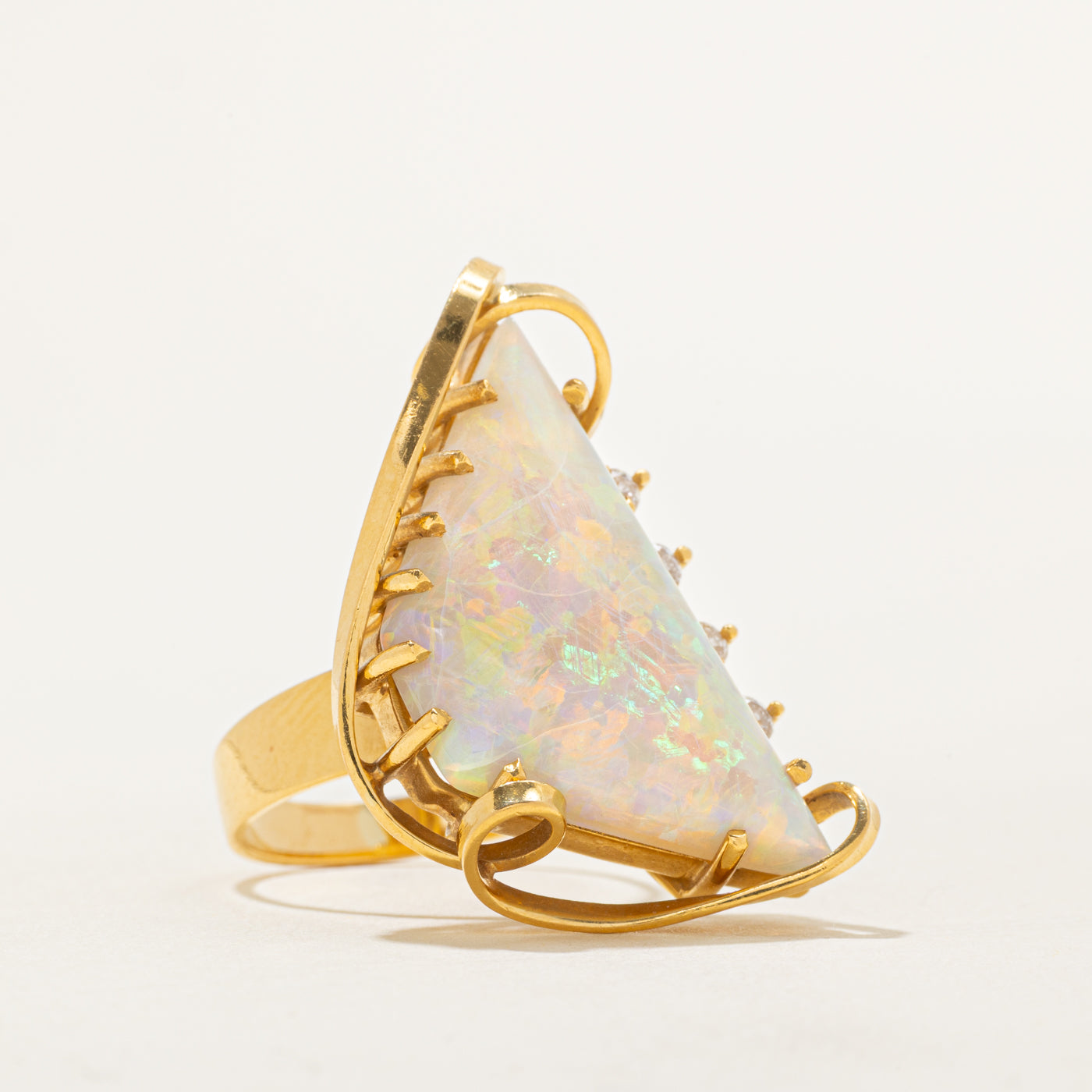 Trapezoid Opal & Diamond Cocktail Ring | 13.50ct, 0.16ctw | SZ 6 |