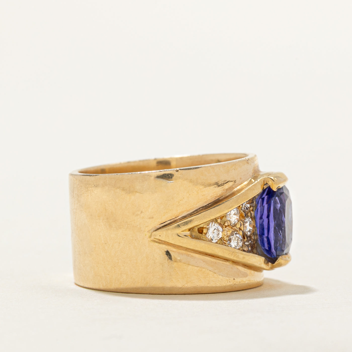Tanzanite & Diamond Eye Cigar Band | 1.30ct, 0.30ctw | SZ 4.75 |