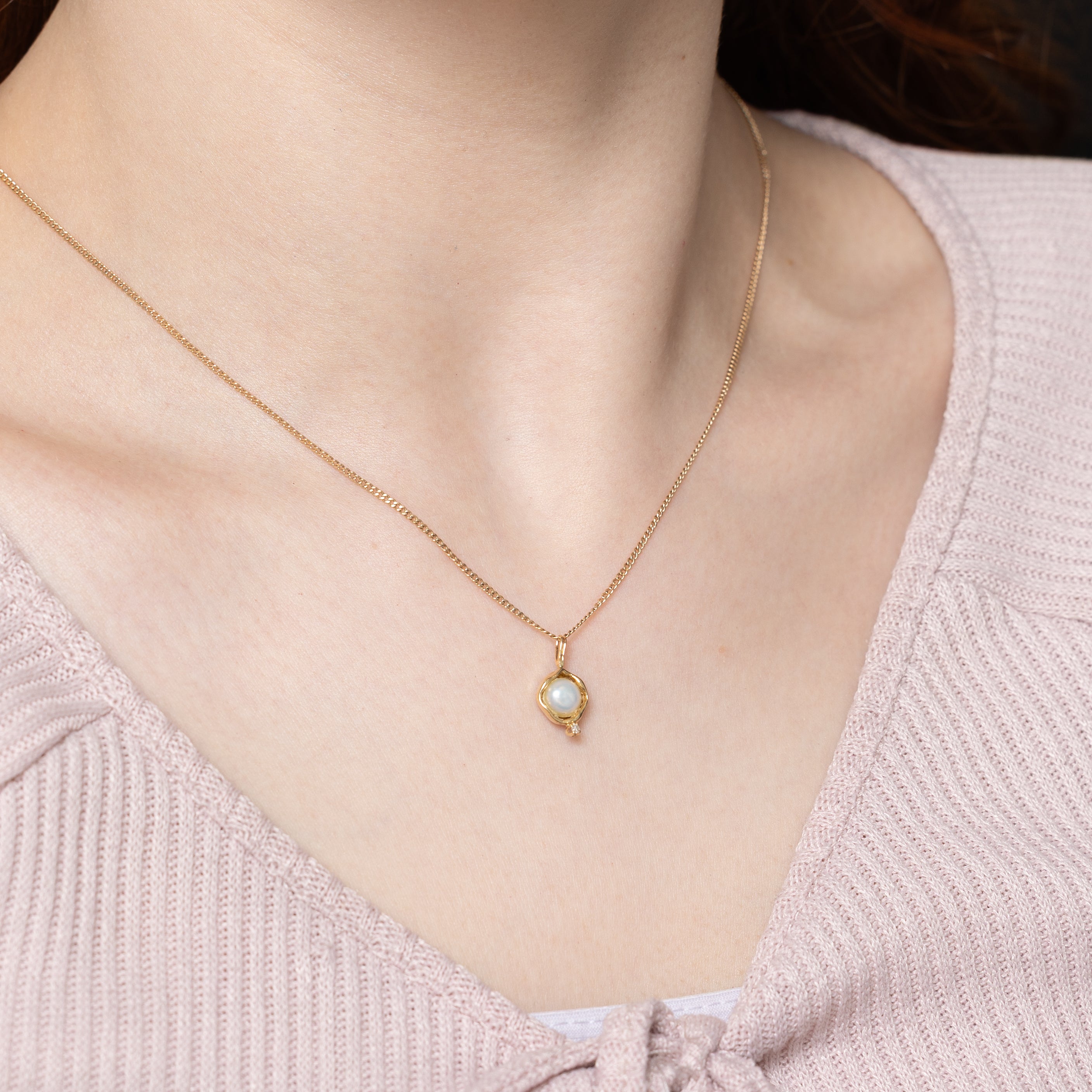 Bezel Set Pearl & Diamond Pendant | 0.005ct |