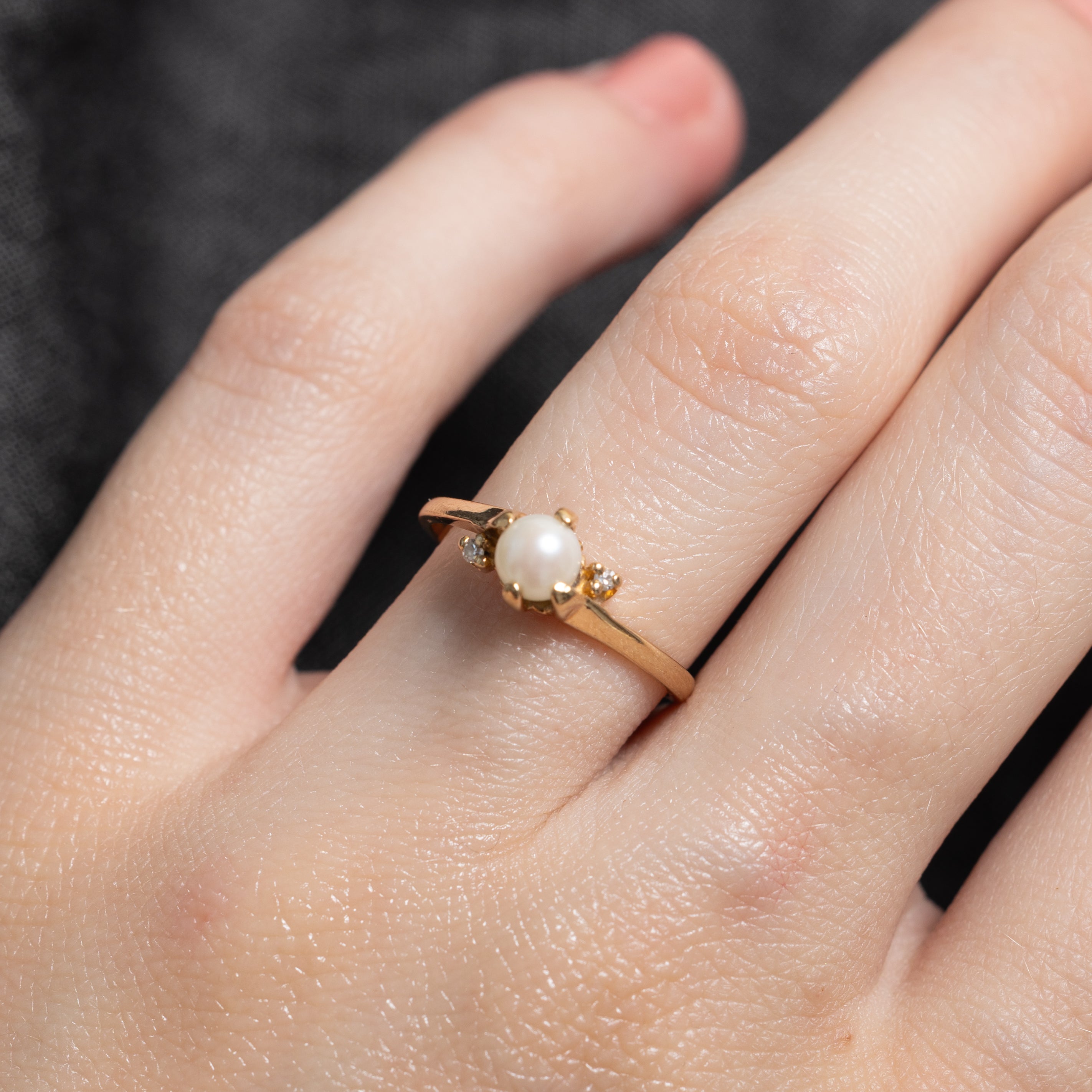 Bague croisée perle et diamant | 0,01 ct | Taille 5,75