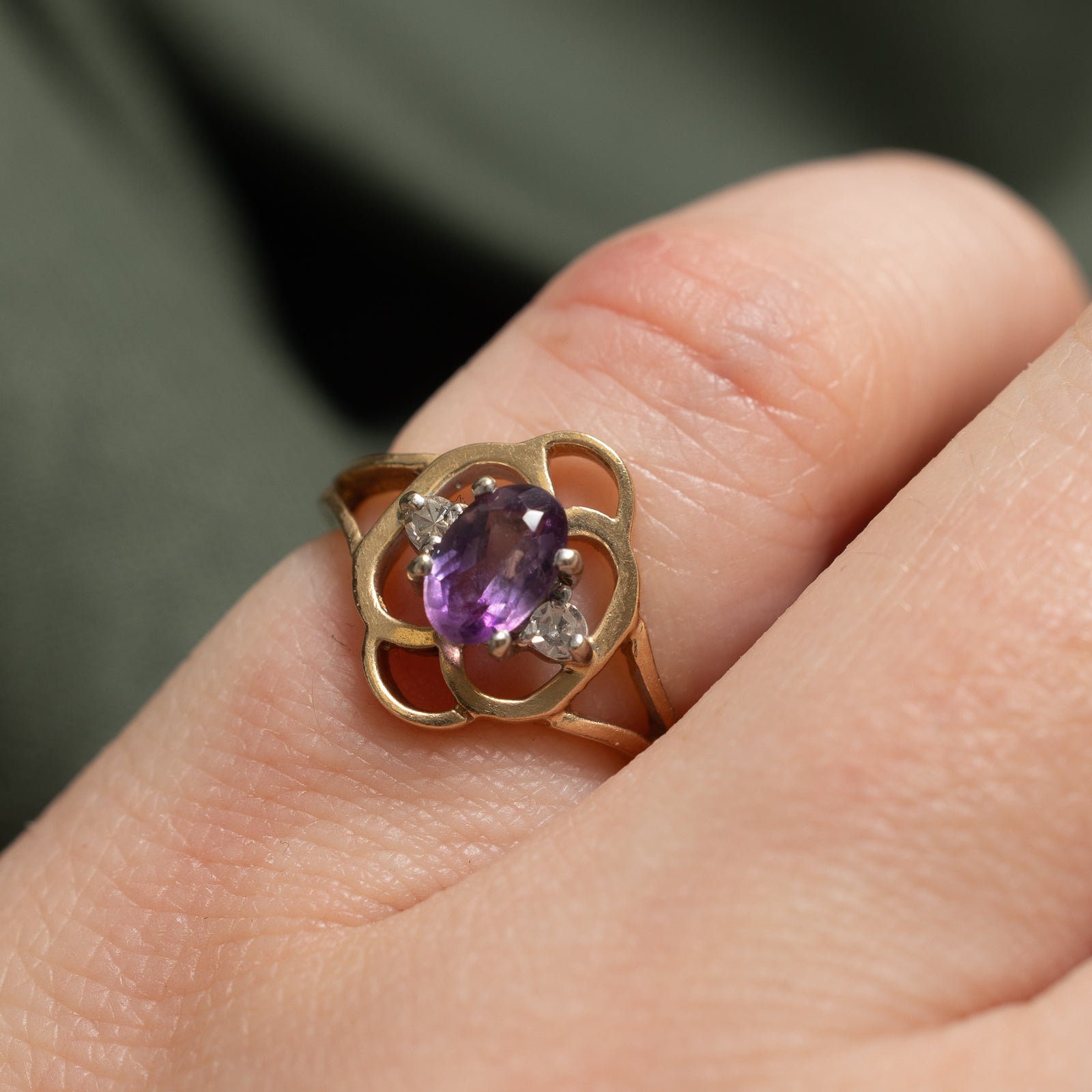 Amethyst & Diamond Open Shank Ring | 0.42ct, 0.05ctw | SZ 2 |